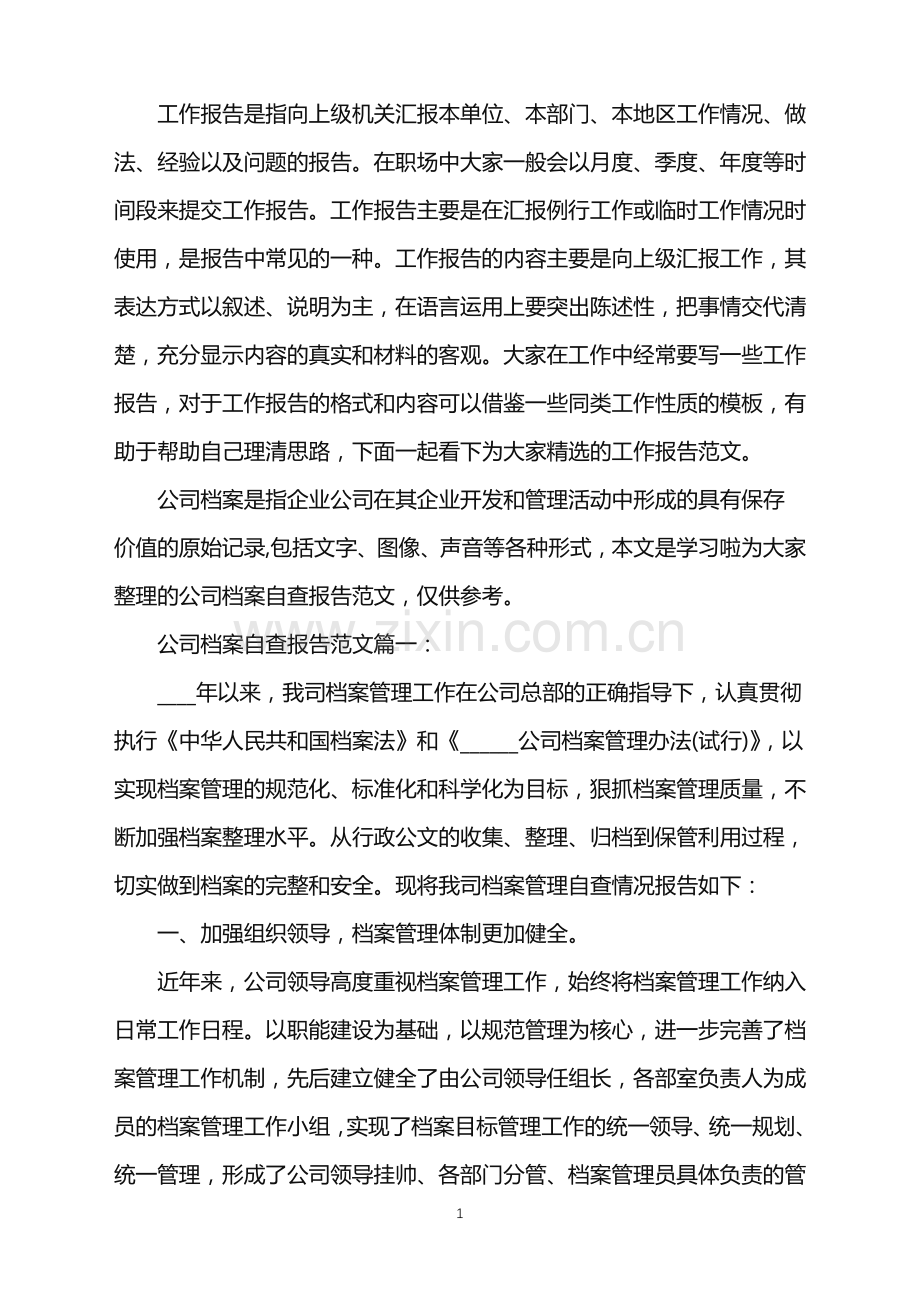 公司档案自查报告范文.doc_第1页