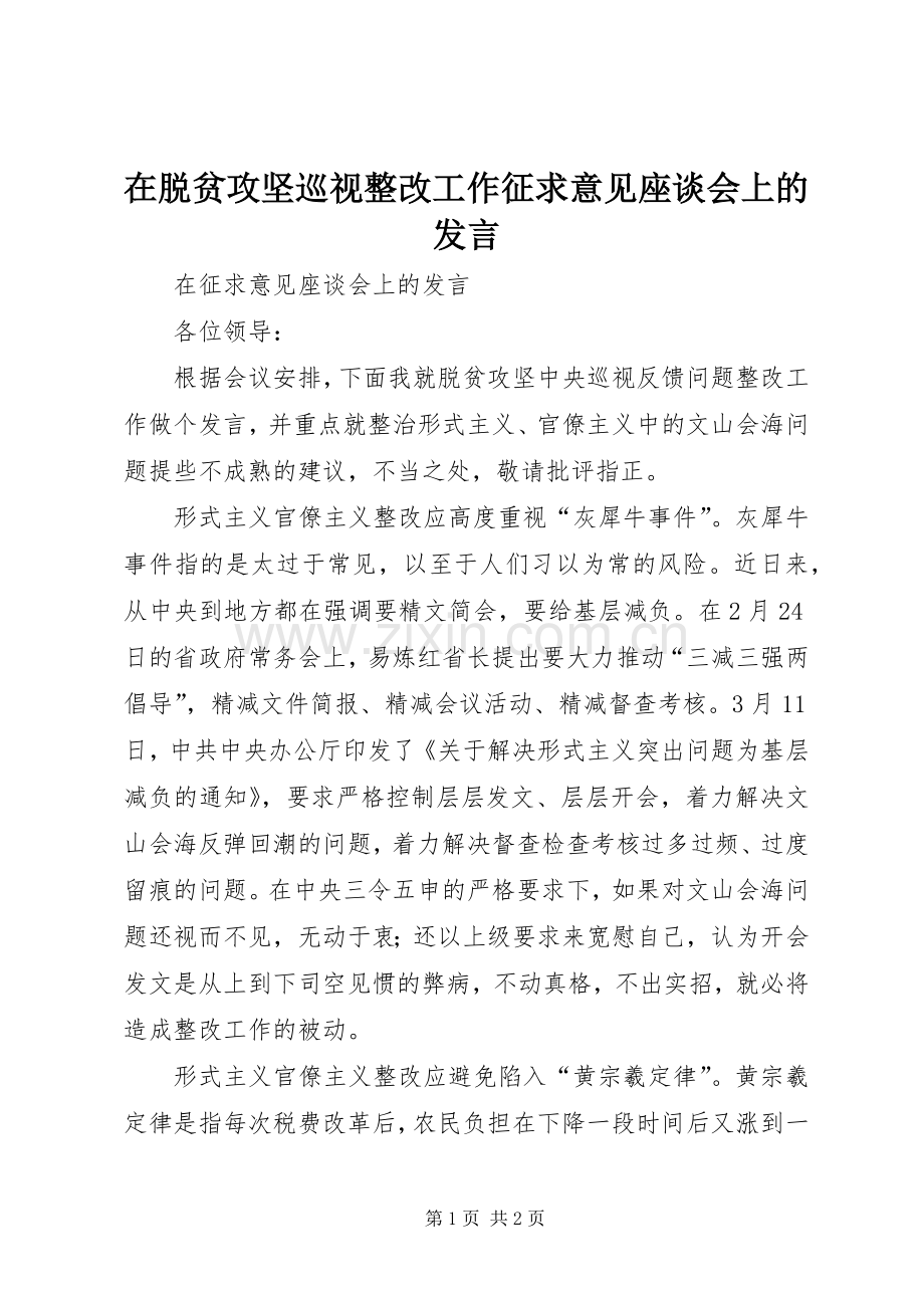 在脱贫攻坚巡视整改工作征求意见座谈会上的发言.docx_第1页