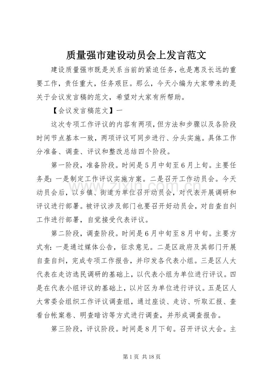 质量强市建设动员会上发言范文.docx_第1页