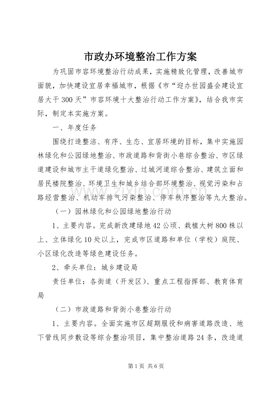 市政办环境整治工作实施方案.docx_第1页