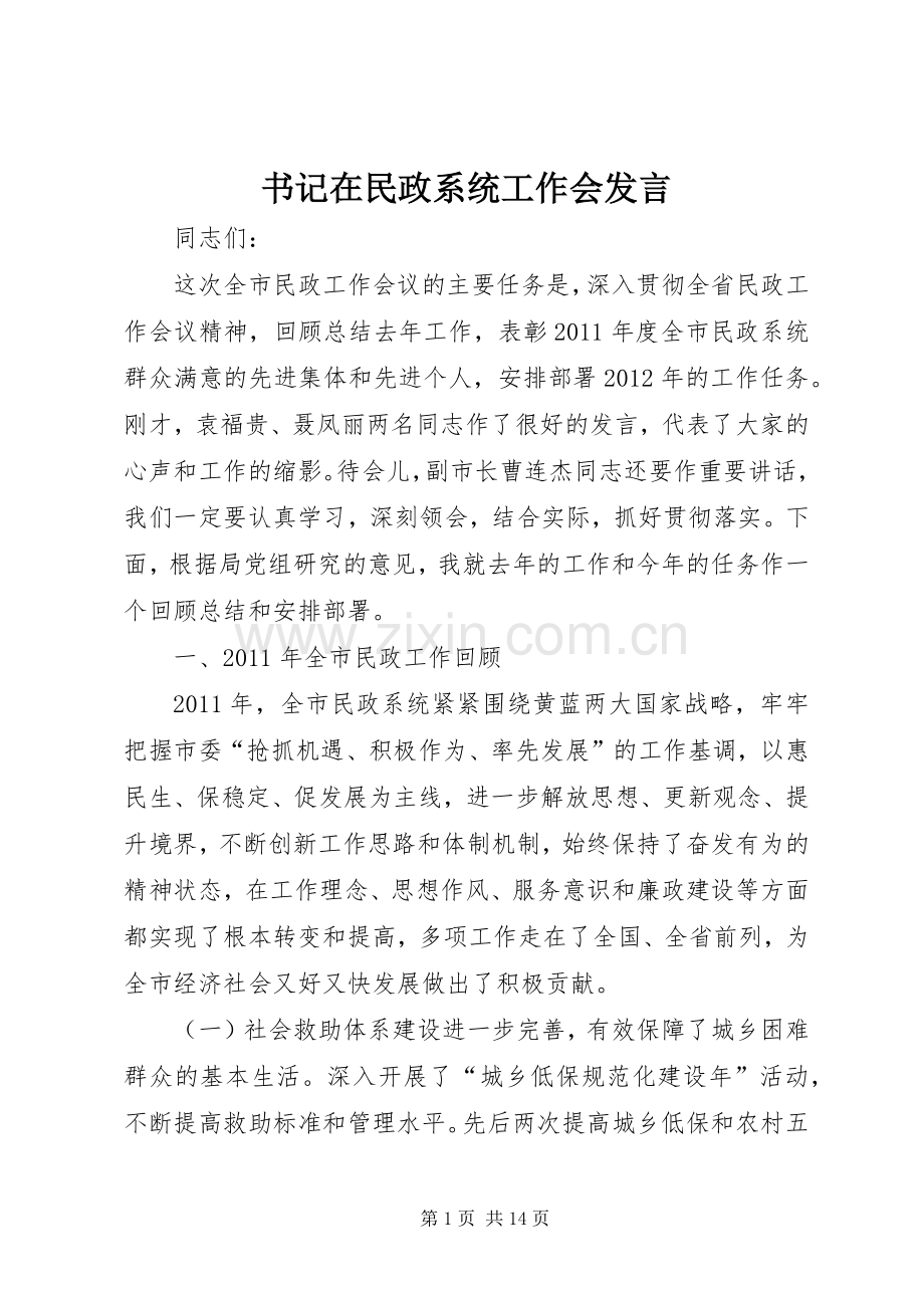 书记在民政系统工作会发言.docx_第1页