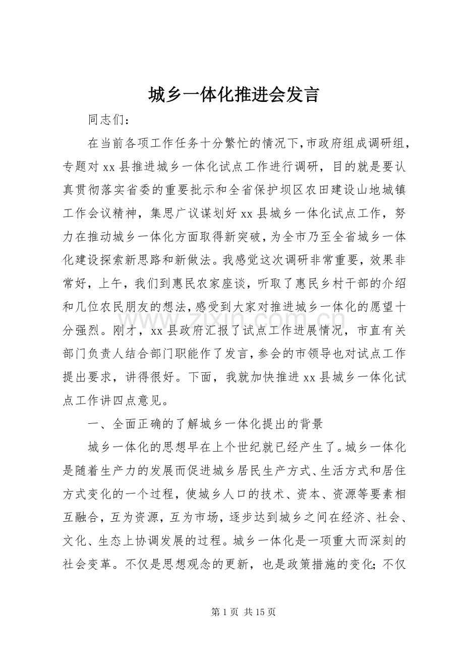 城乡一体化推进会发言.docx_第1页