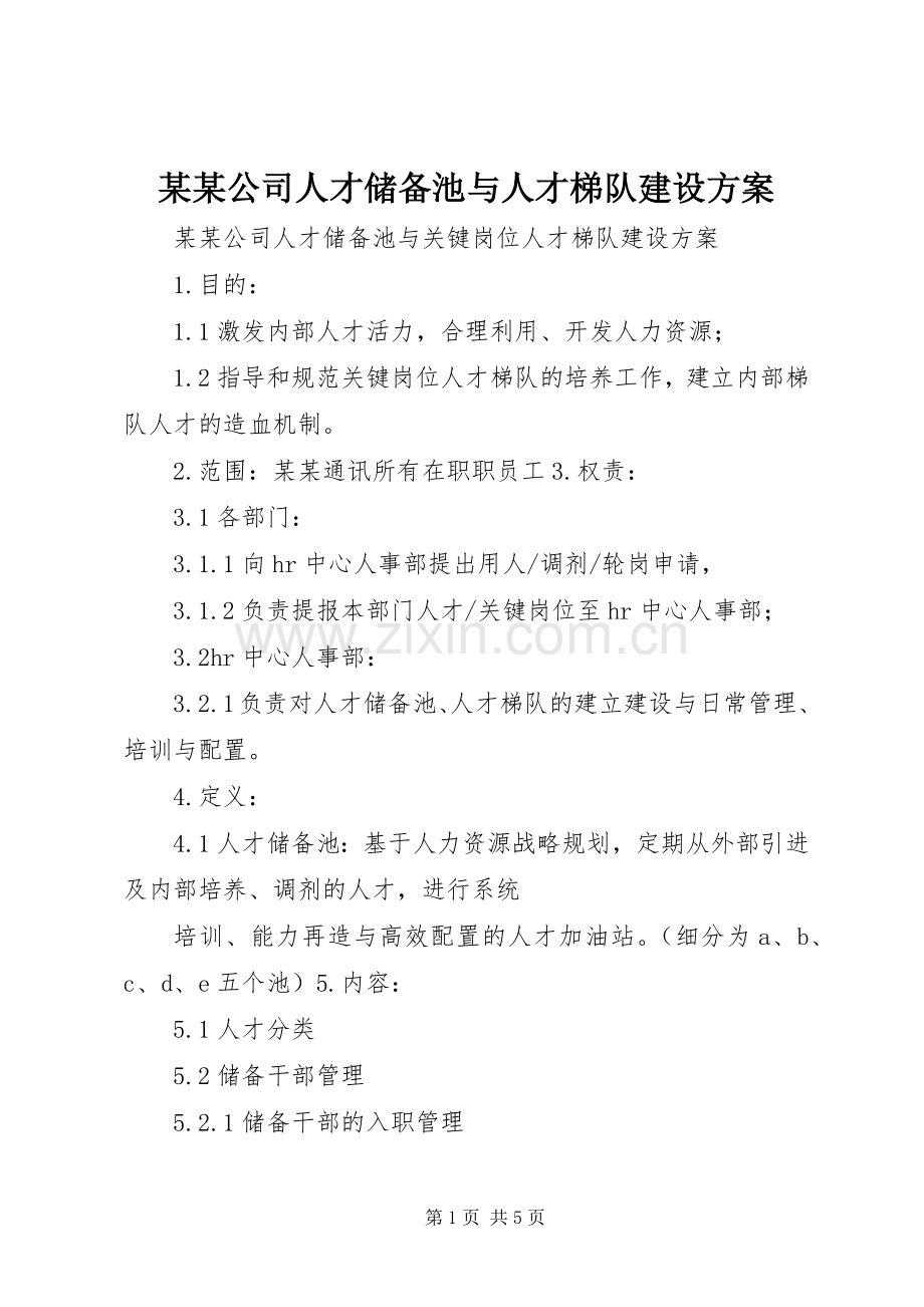 某某公司人才储备池与人才梯队建设实施方案.docx_第1页