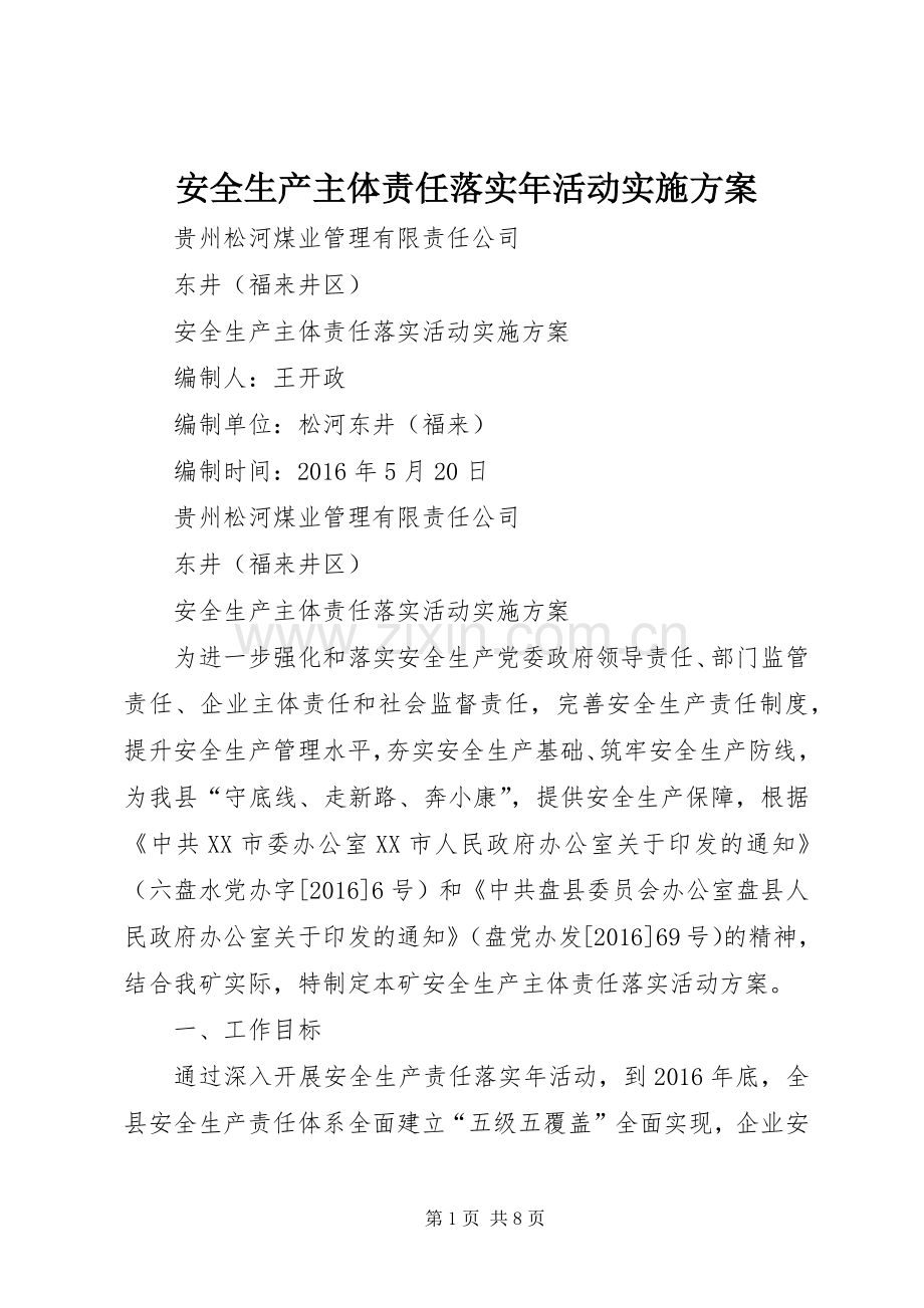 安全生产主体责任落实年活动方案.docx_第1页