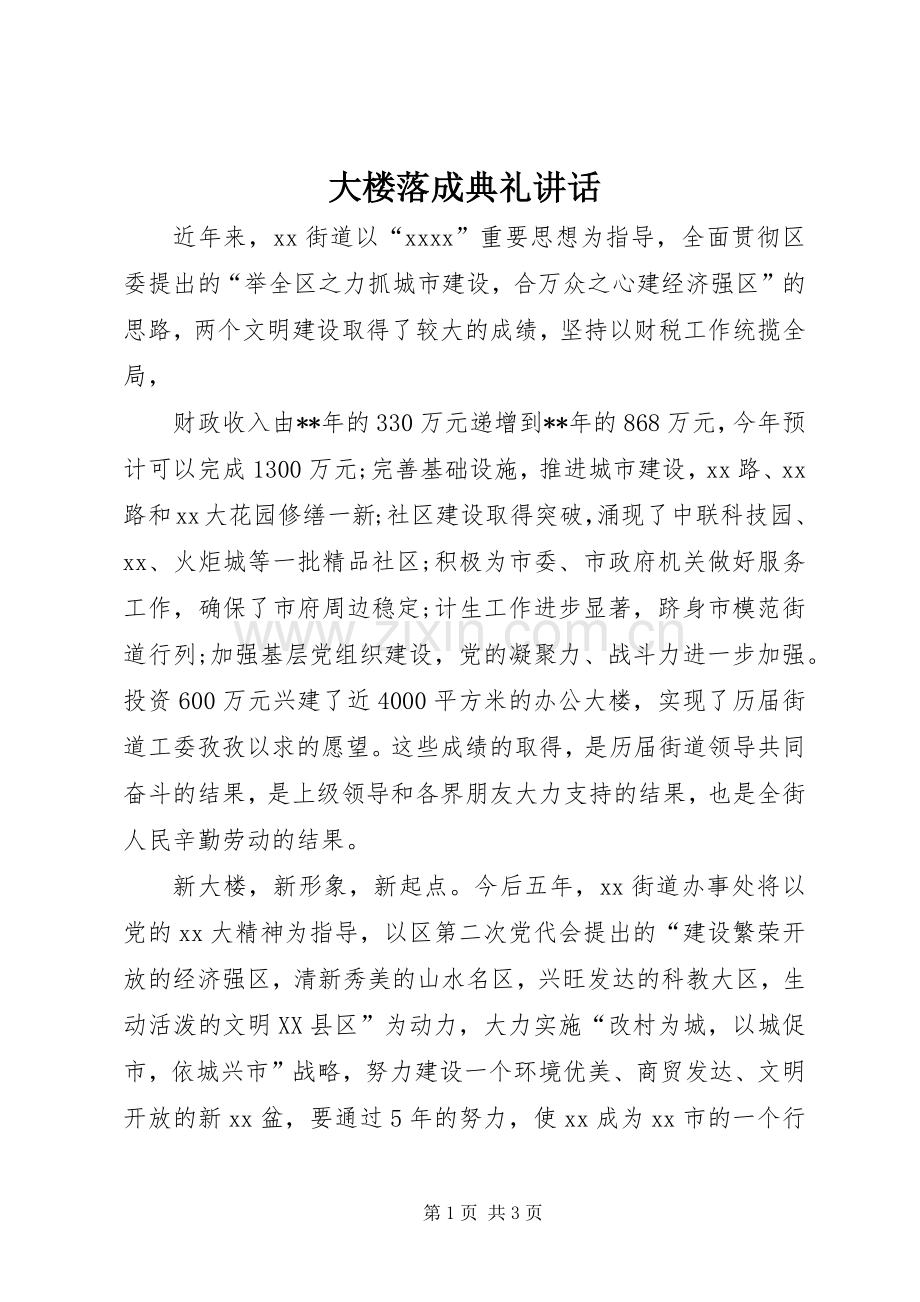 大楼落成典礼讲话.docx_第1页