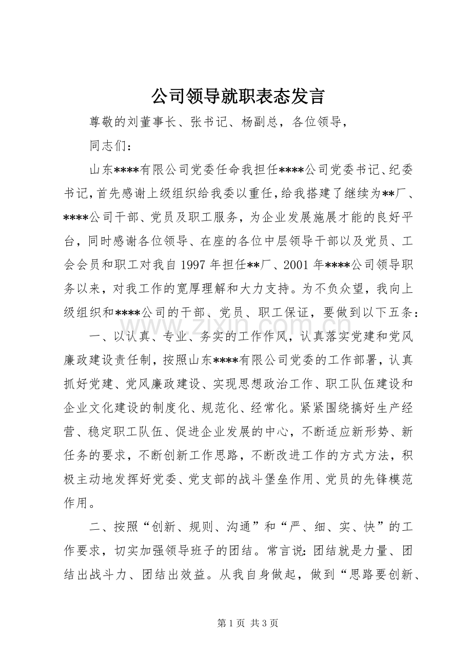 公司领导就职表态发言.docx_第1页