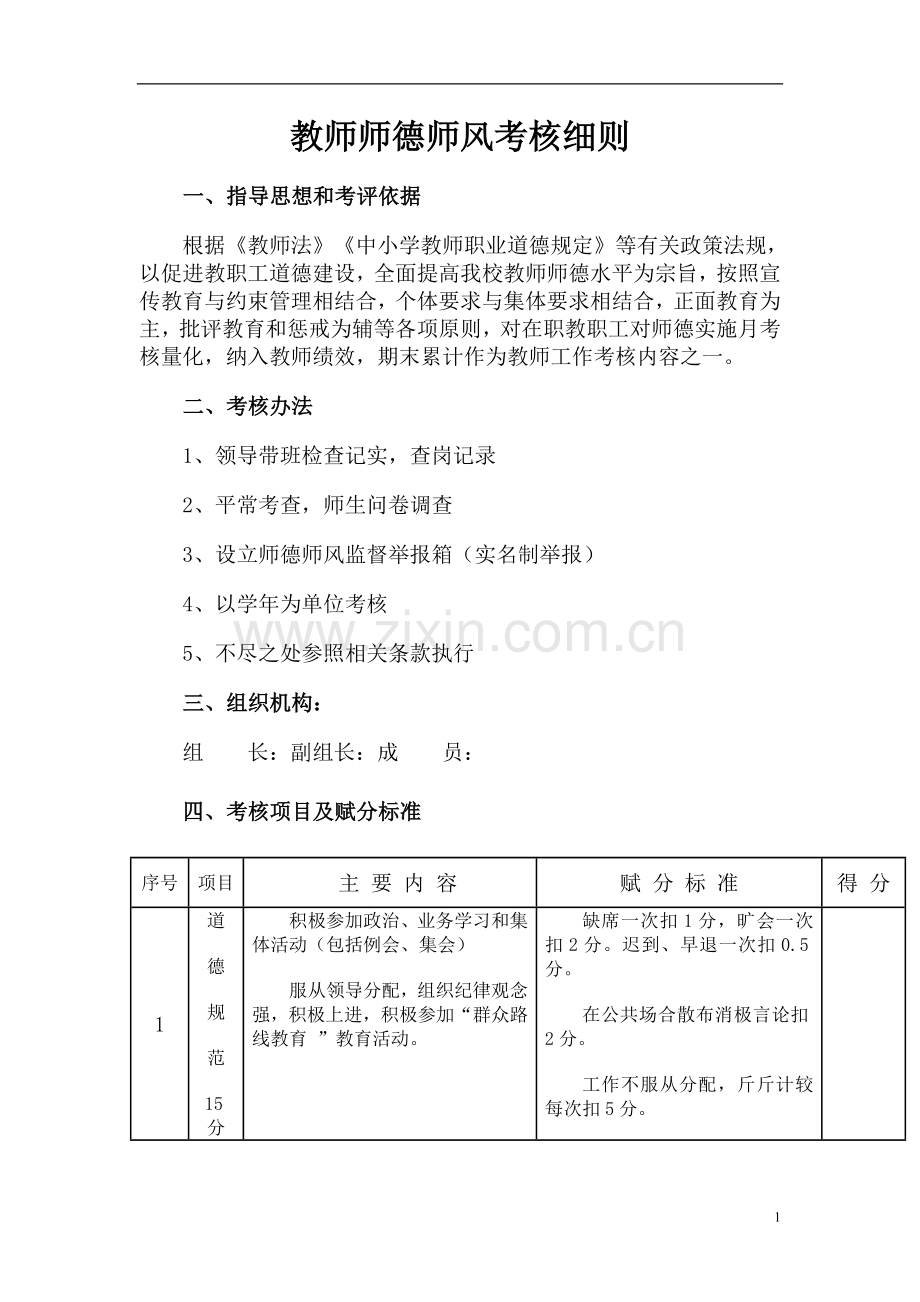 学校教师师德师风考核细则.doc_第1页