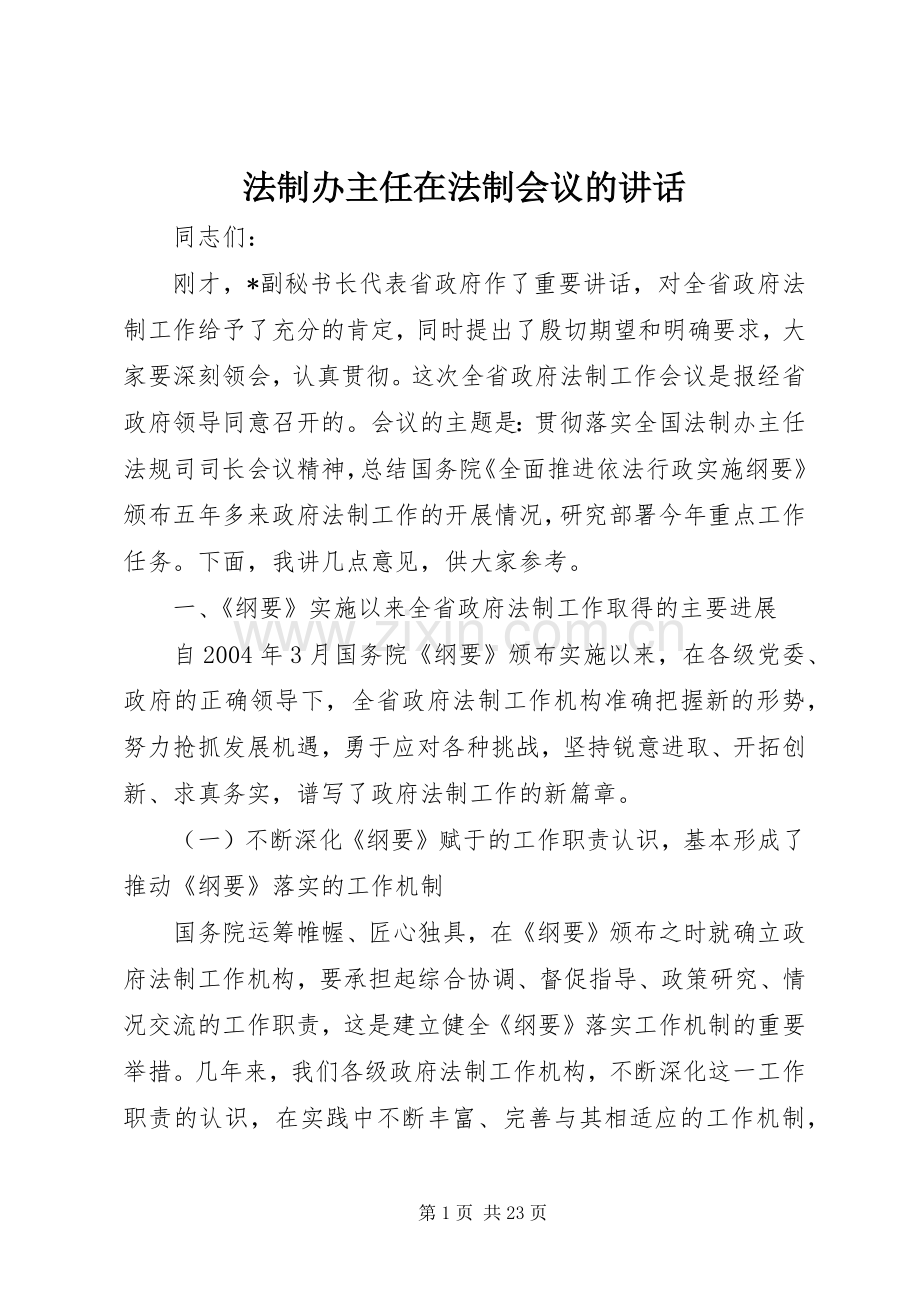 法制办主任在法制会议的讲话.docx_第1页