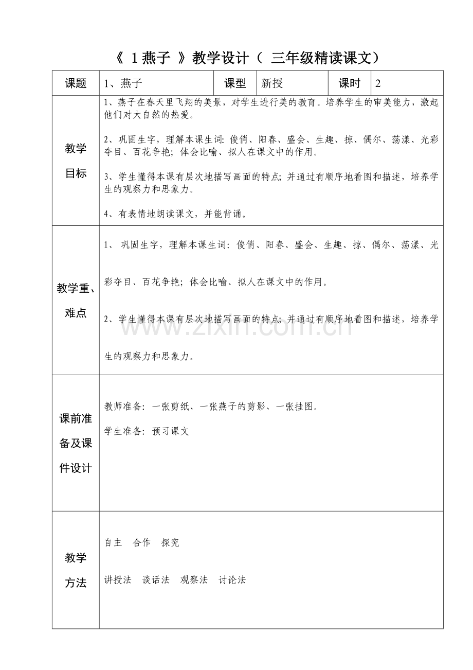 三年级语文1燕子备课.doc_第1页