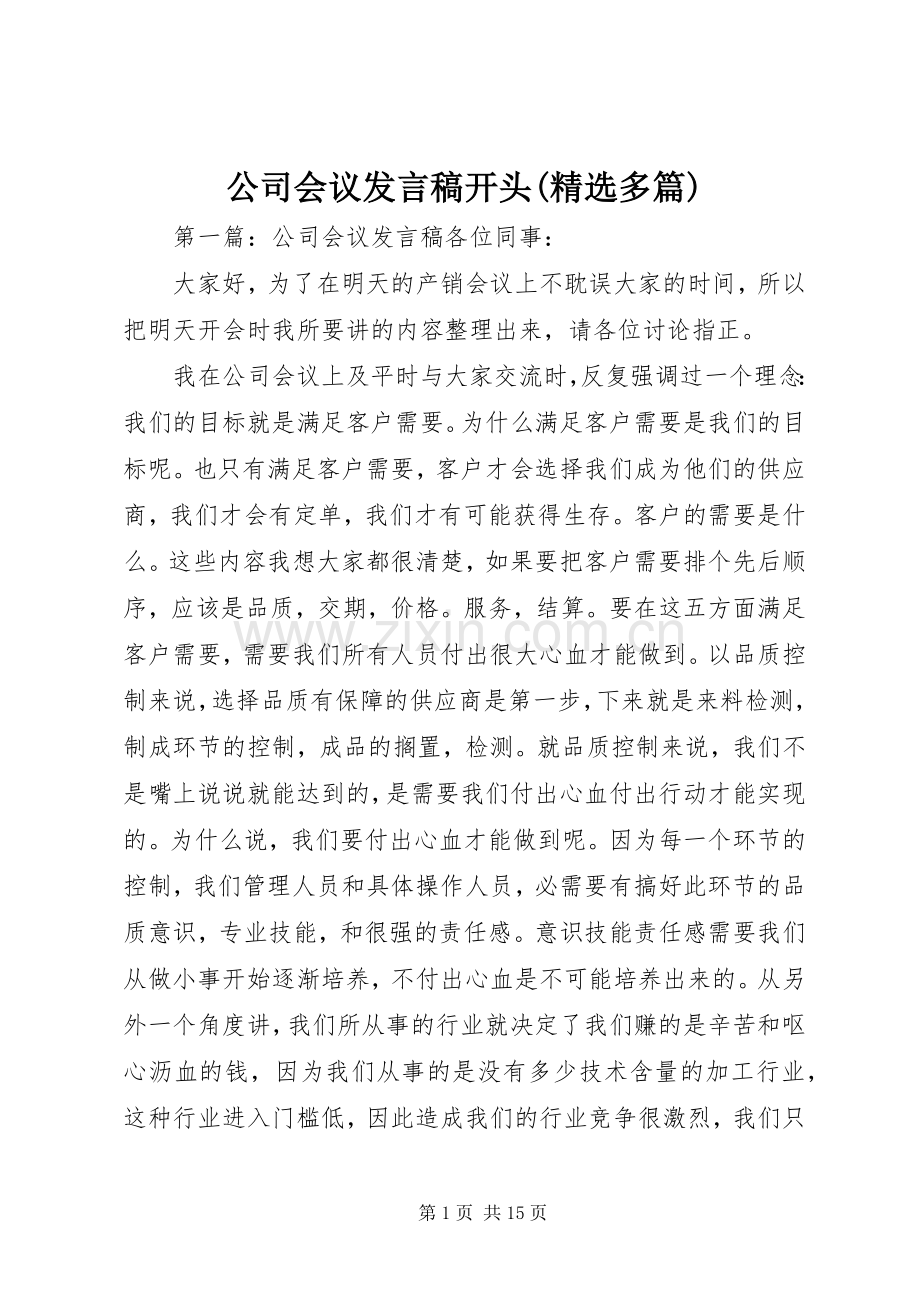 公司会议发言开头(多篇)_1.docx_第1页