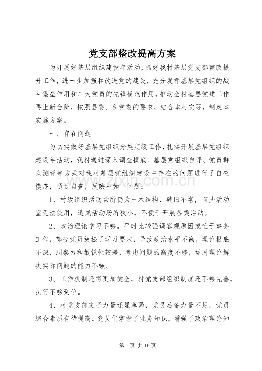 党支部整改提高实施方案.docx_第1页