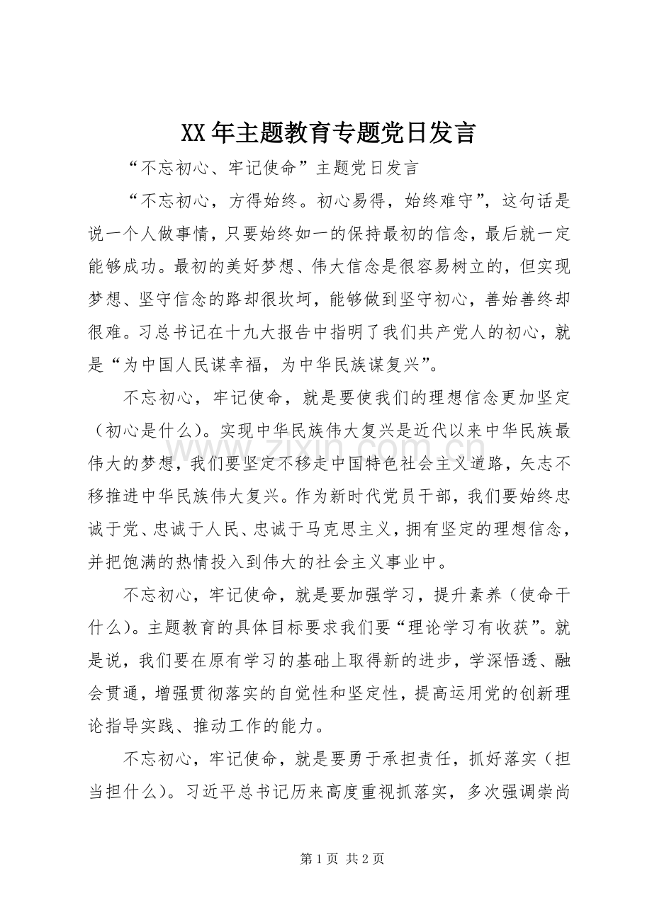 XX年主题教育专题党日发言稿.docx_第1页