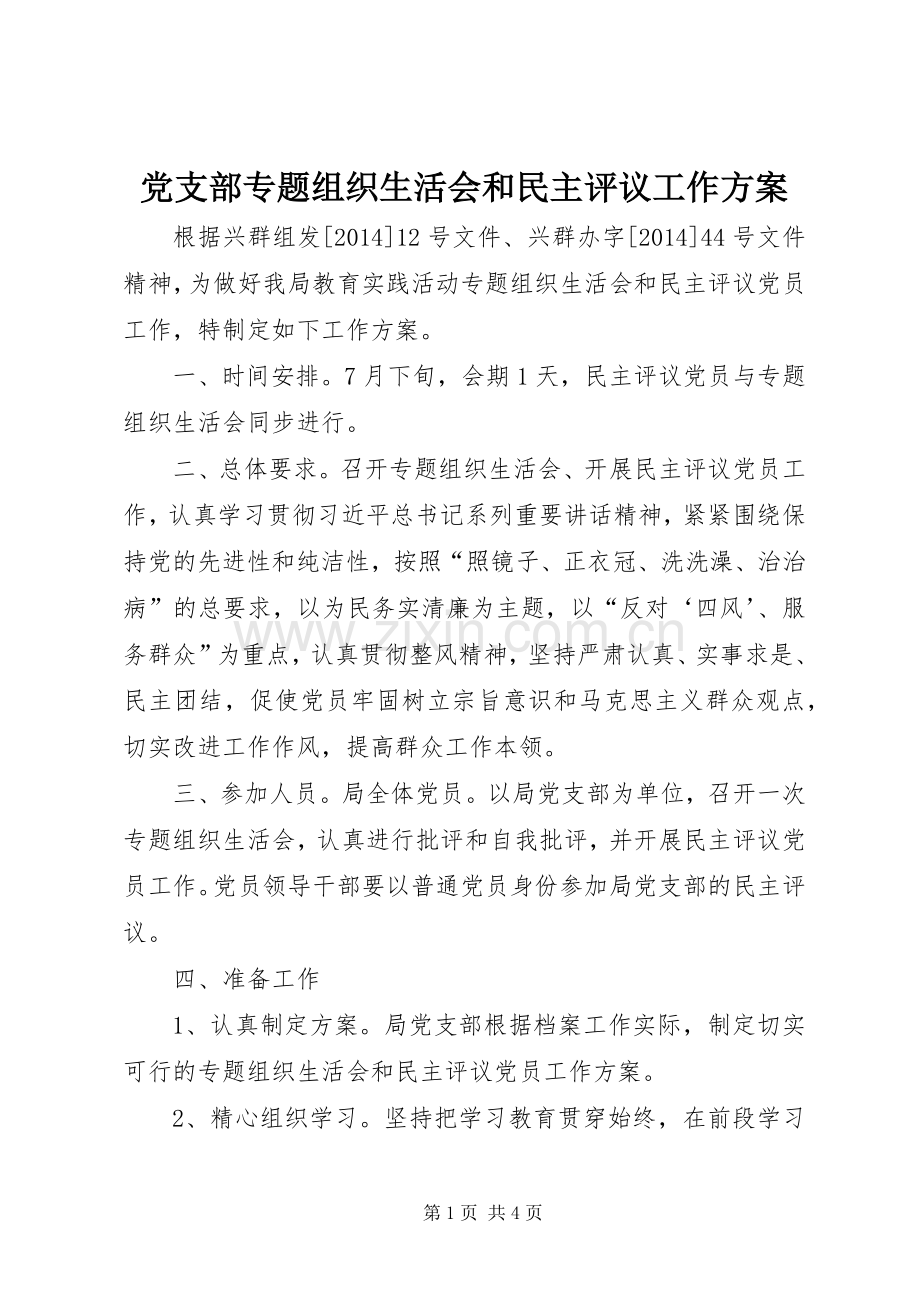 党支部专题组织生活会和民主评议工作实施方案.docx_第1页