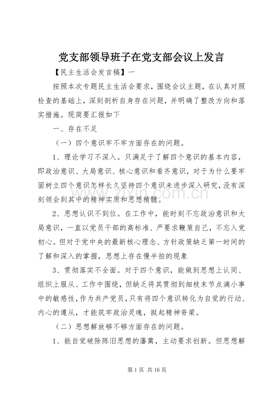 党支部领导班子在党支部会议上发言稿.docx_第1页