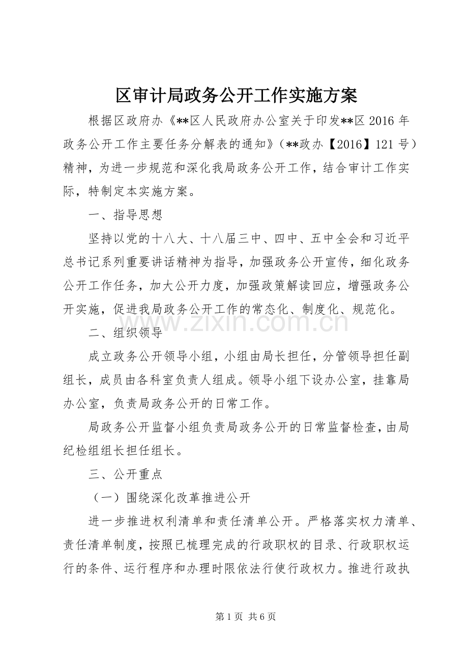 区审计局政务公开工作方案.docx_第1页