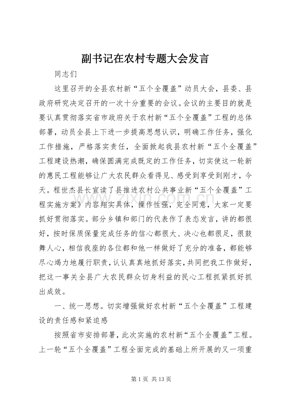 副书记在农村专题大会发言.docx_第1页