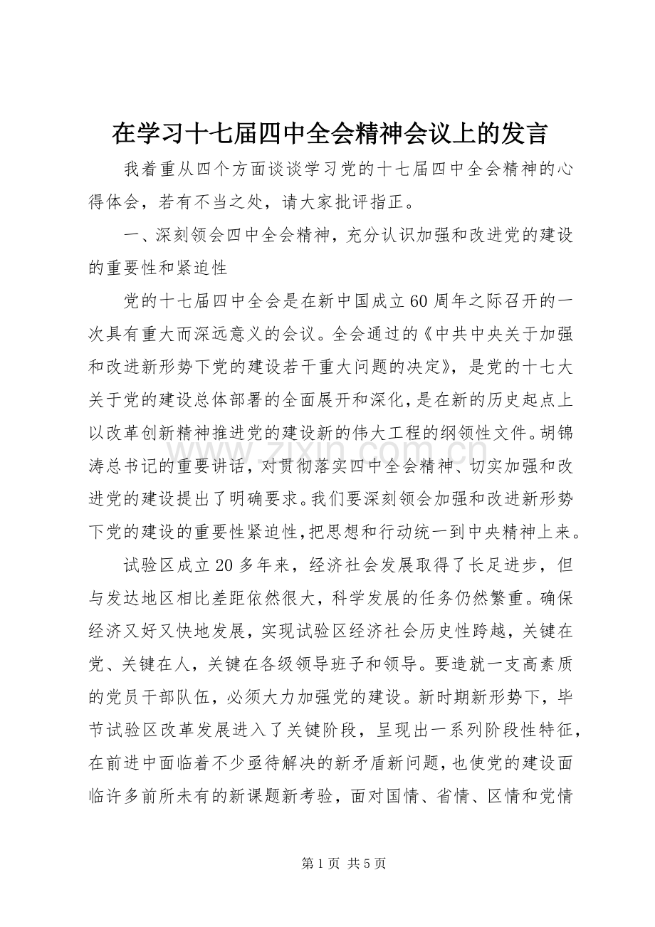 在学习十七届四中全会精神会议上的发言.docx_第1页