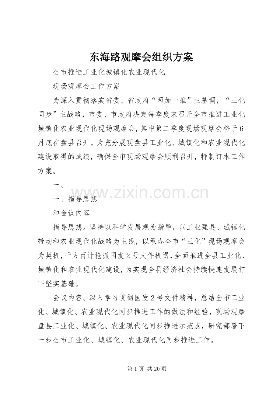 东海路观摩会组织实施方案.docx_第1页