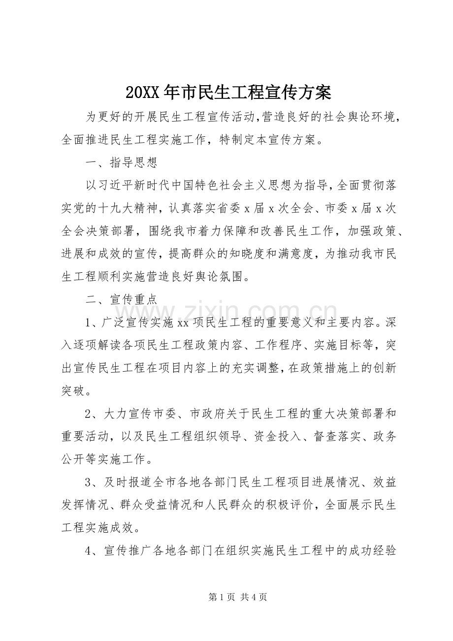 XX年市民生工程宣传实施方案.docx_第1页