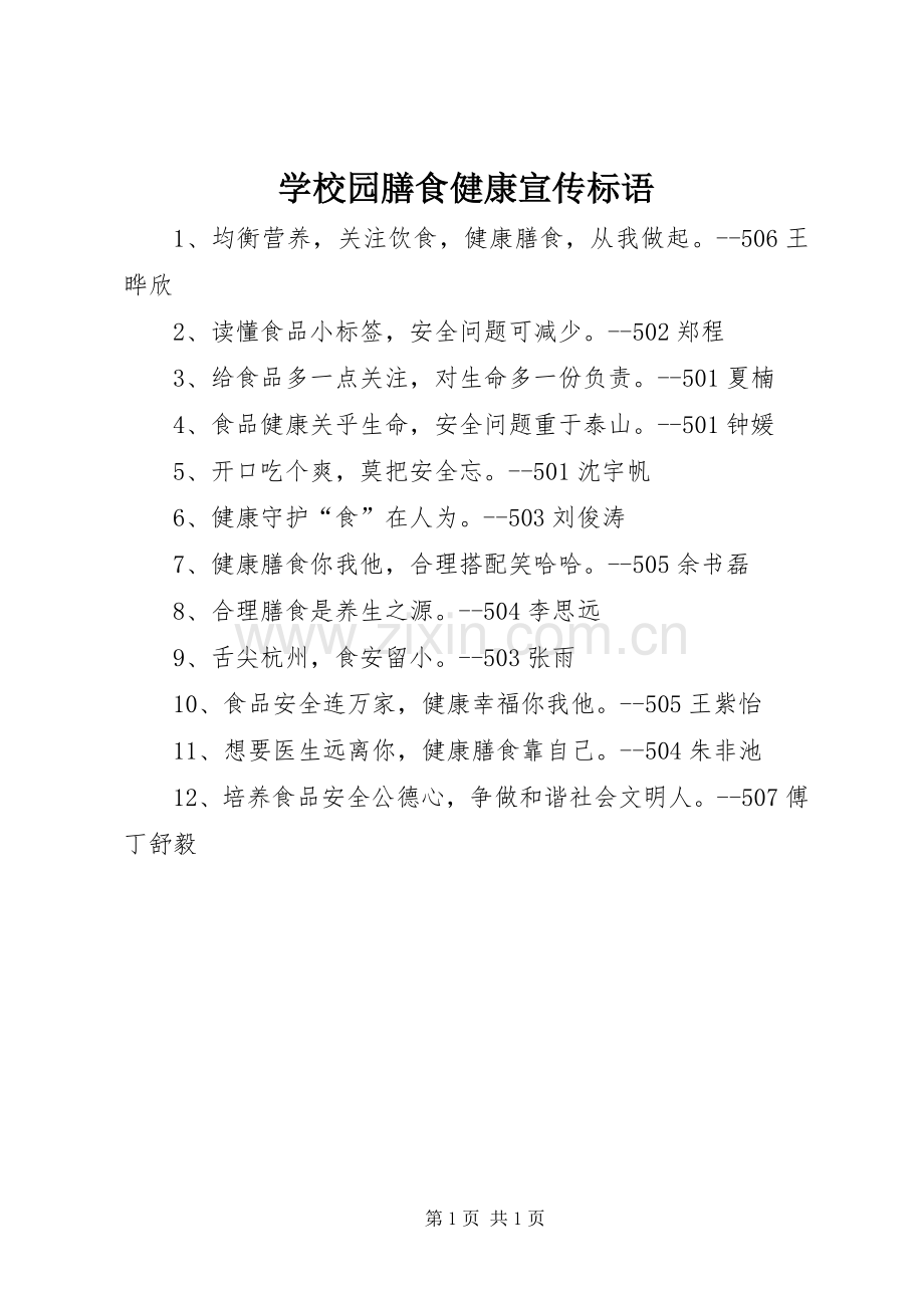 学校园膳食健康宣传标语.docx_第1页