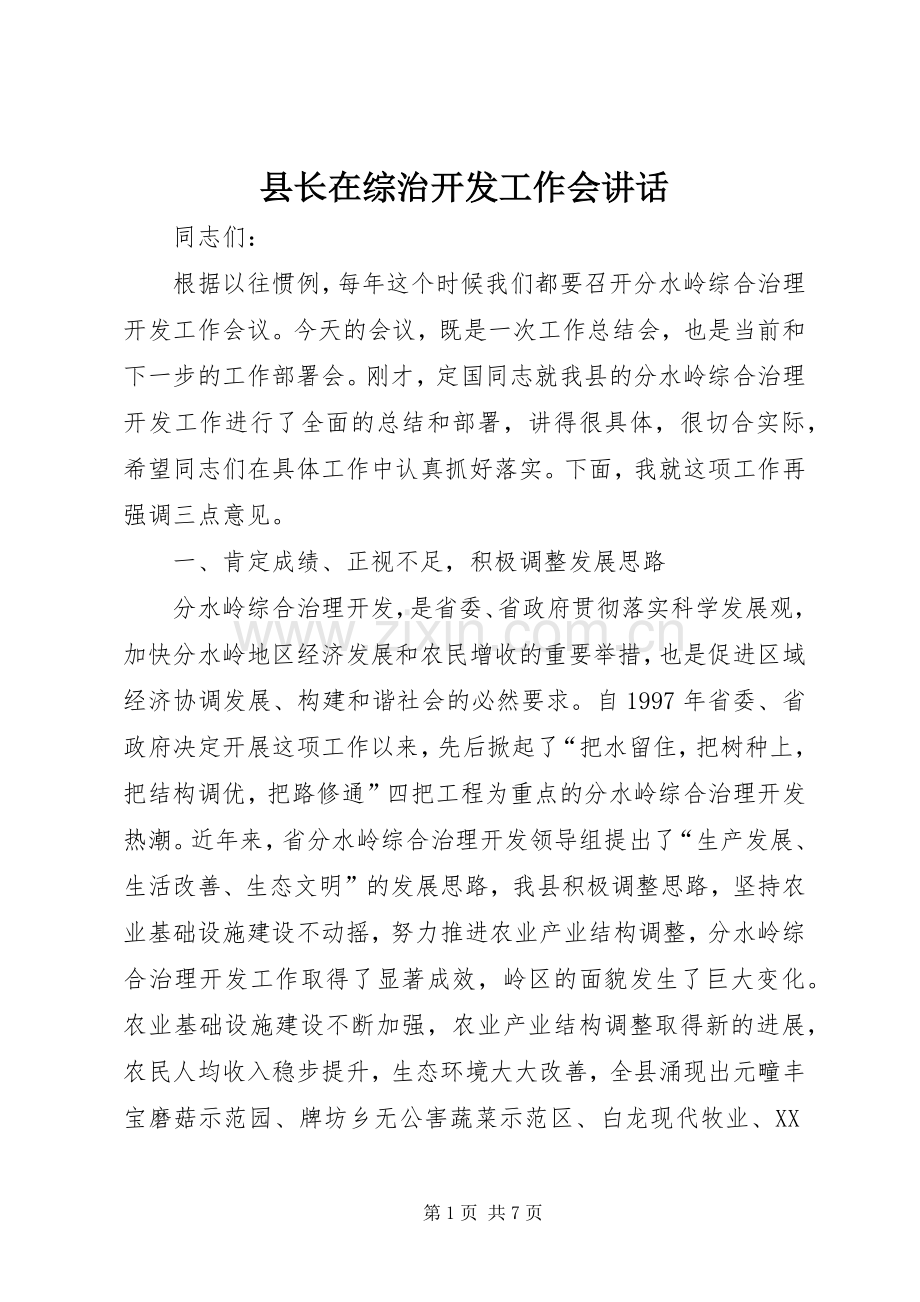 县长在综治开发工作会讲话.docx_第1页