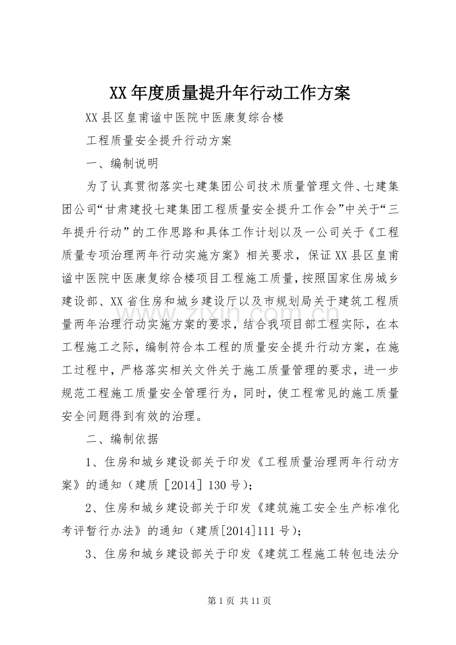 XX年度质量提升年行动工作实施方案 .docx_第1页