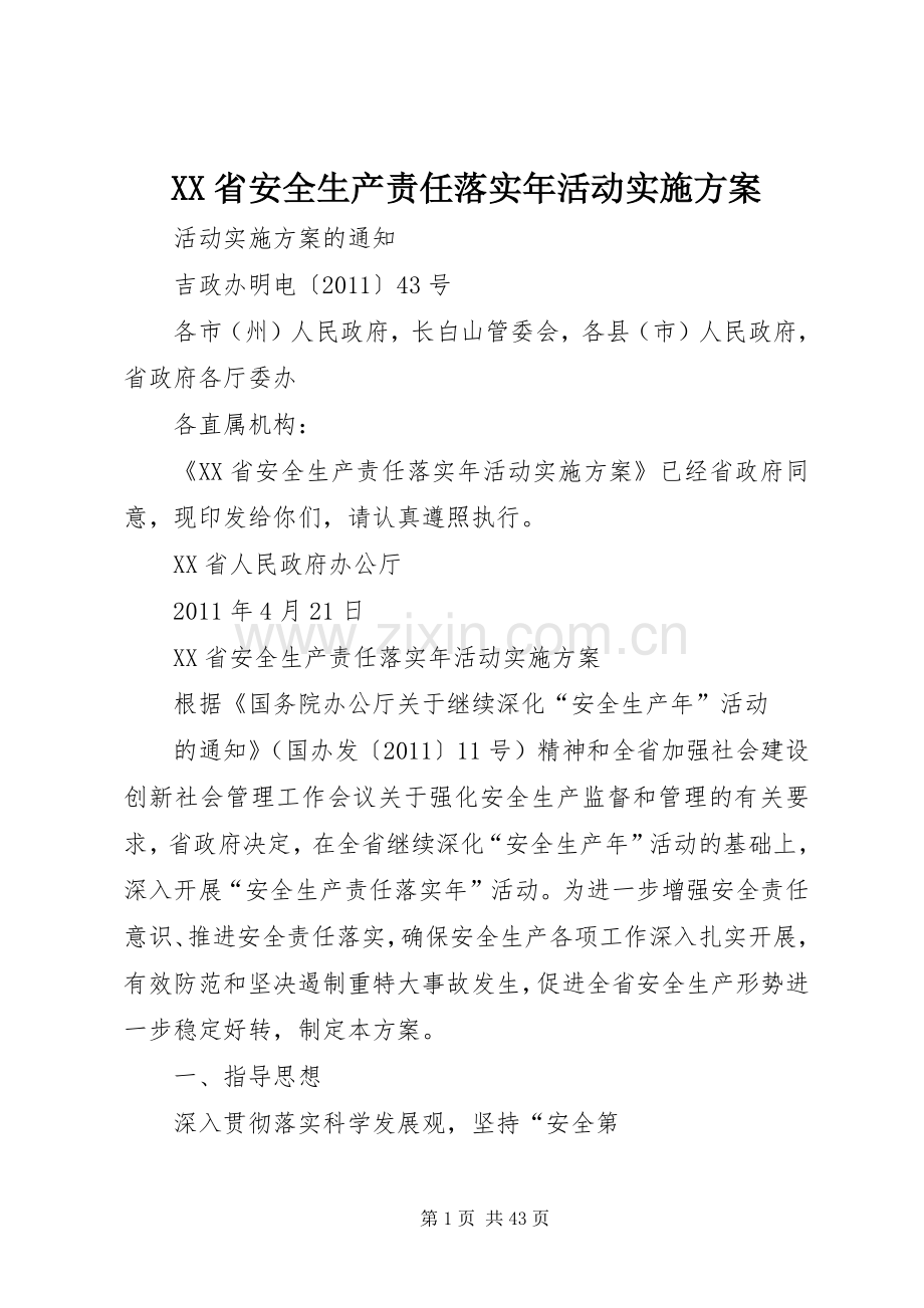 XX省安全生产责任落实年活动方案.docx_第1页