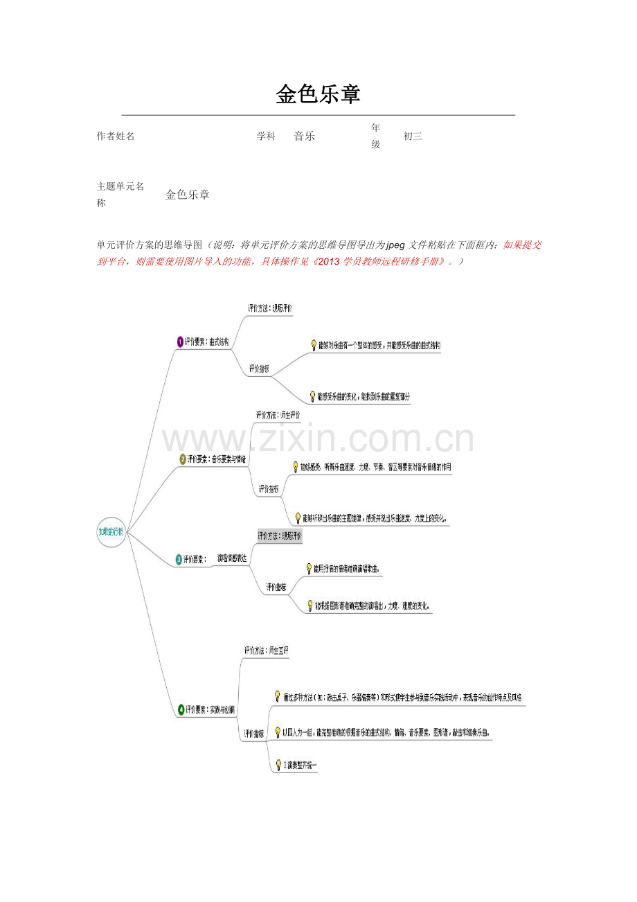 初中音乐《金色乐章》单元评价设计及思维导图.doc_第1页