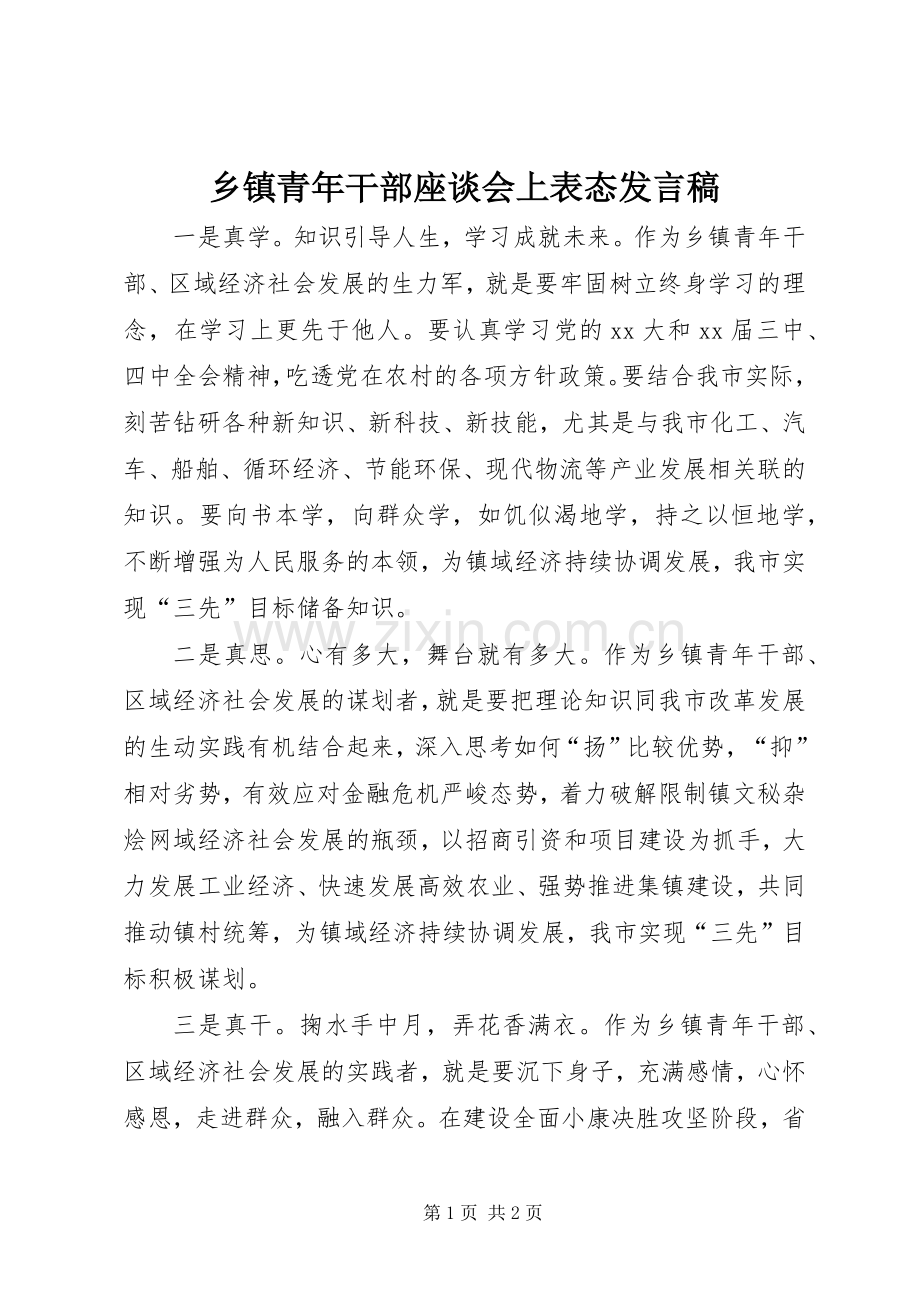 乡镇青年干部座谈会上表态发言_1.docx_第1页