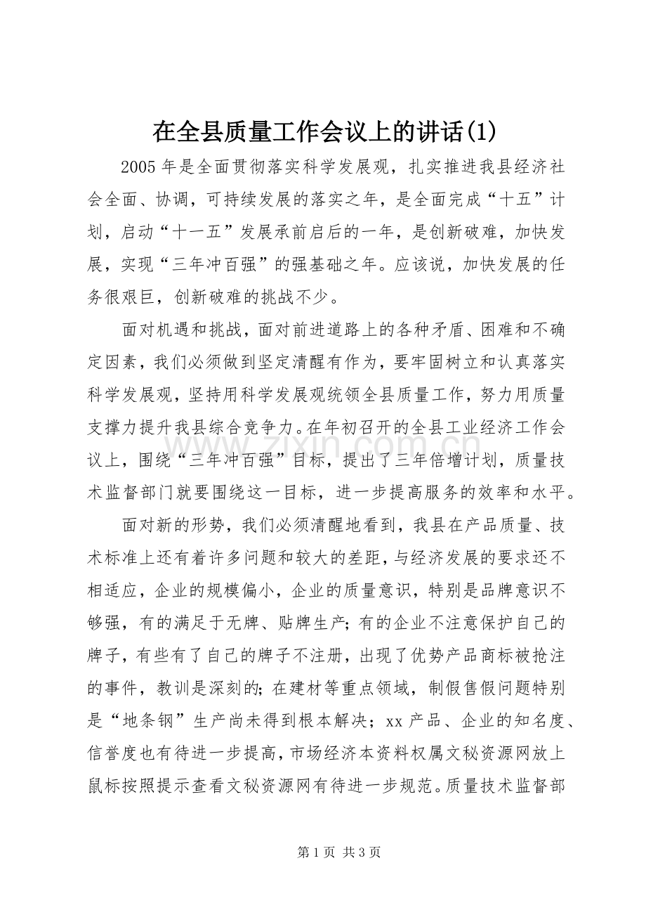 在全县质量工作会议上的讲话(1).docx_第1页