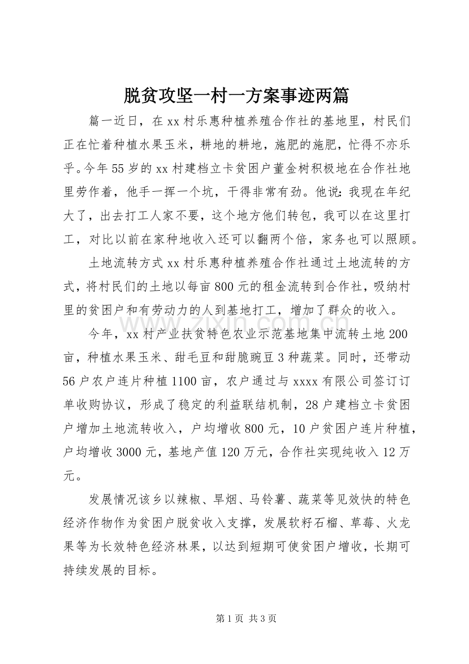 脱贫攻坚一村一实施方案事迹两篇.docx_第1页