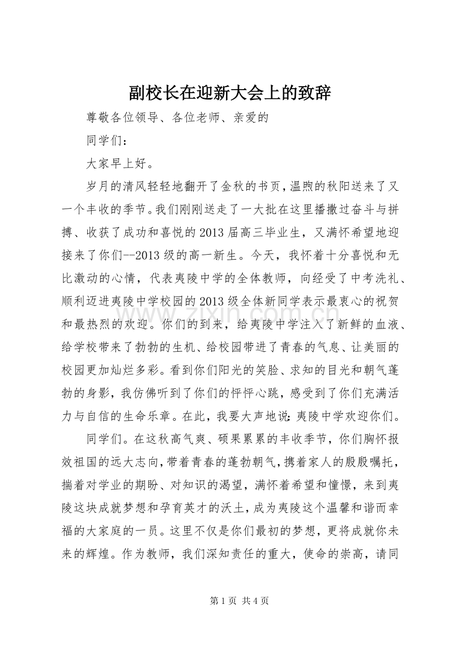 副校长在迎新大会上的演讲致辞.docx_第1页