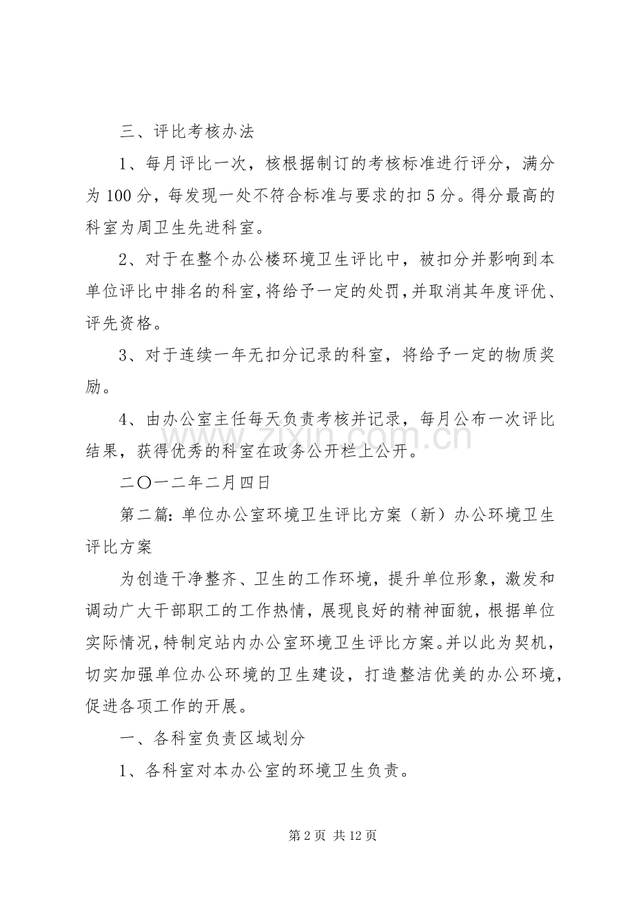 单位办公室环境卫生评比实施方案(新).docx_第2页