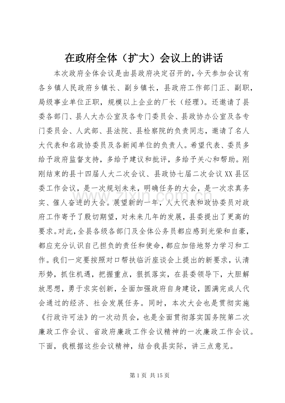 在政府全体（扩大）会议上的讲话.docx_第1页