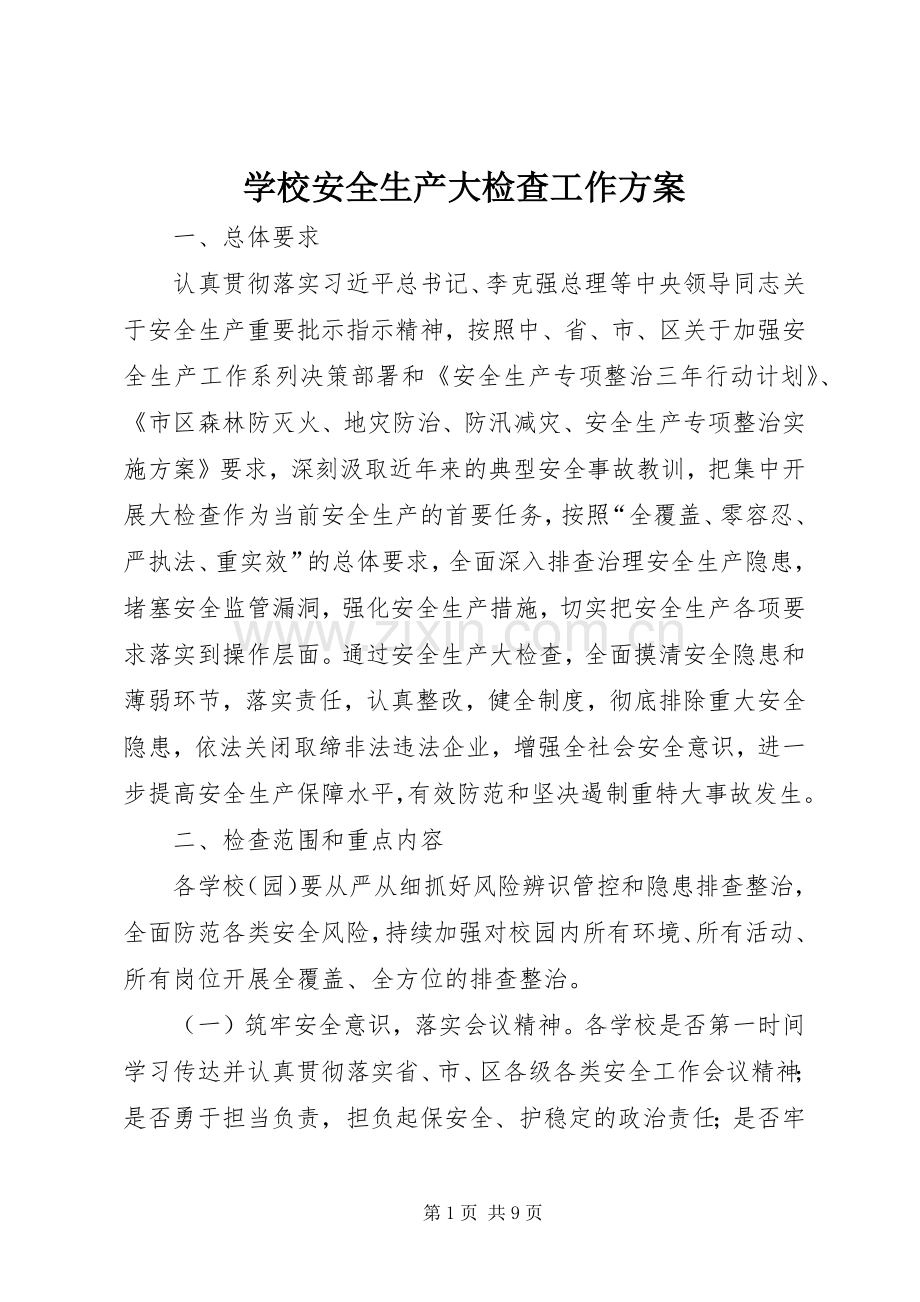 学校安全生产大检查工作实施方案.docx_第1页