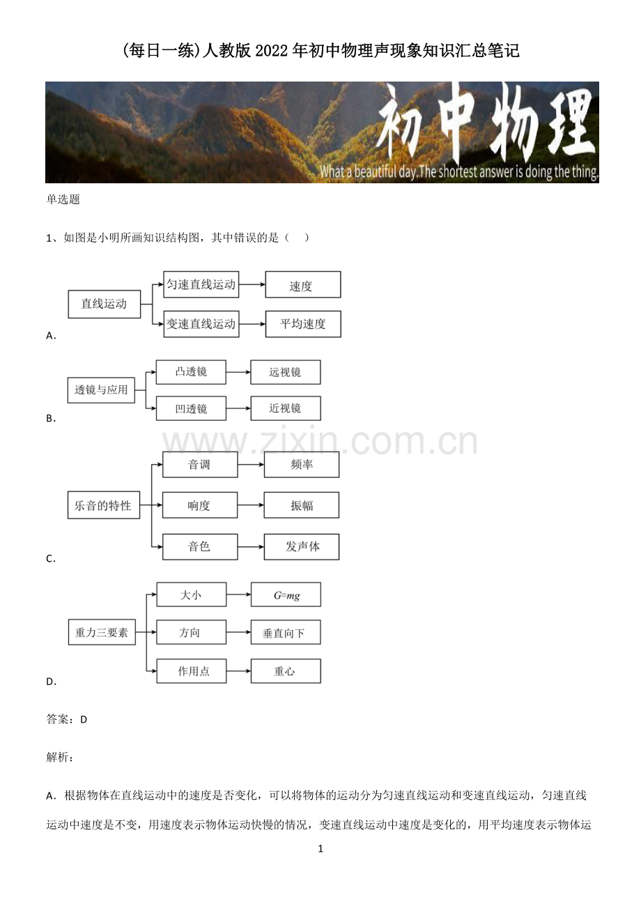 人教版2022年初中物理声现象知识汇总笔记.pdf_第1页