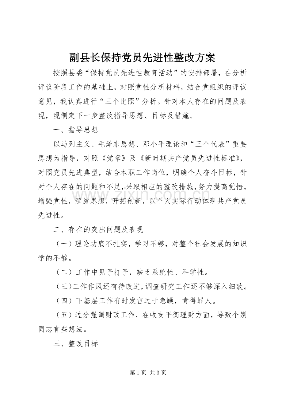 副县长保持党员先进性整改实施方案.docx_第1页