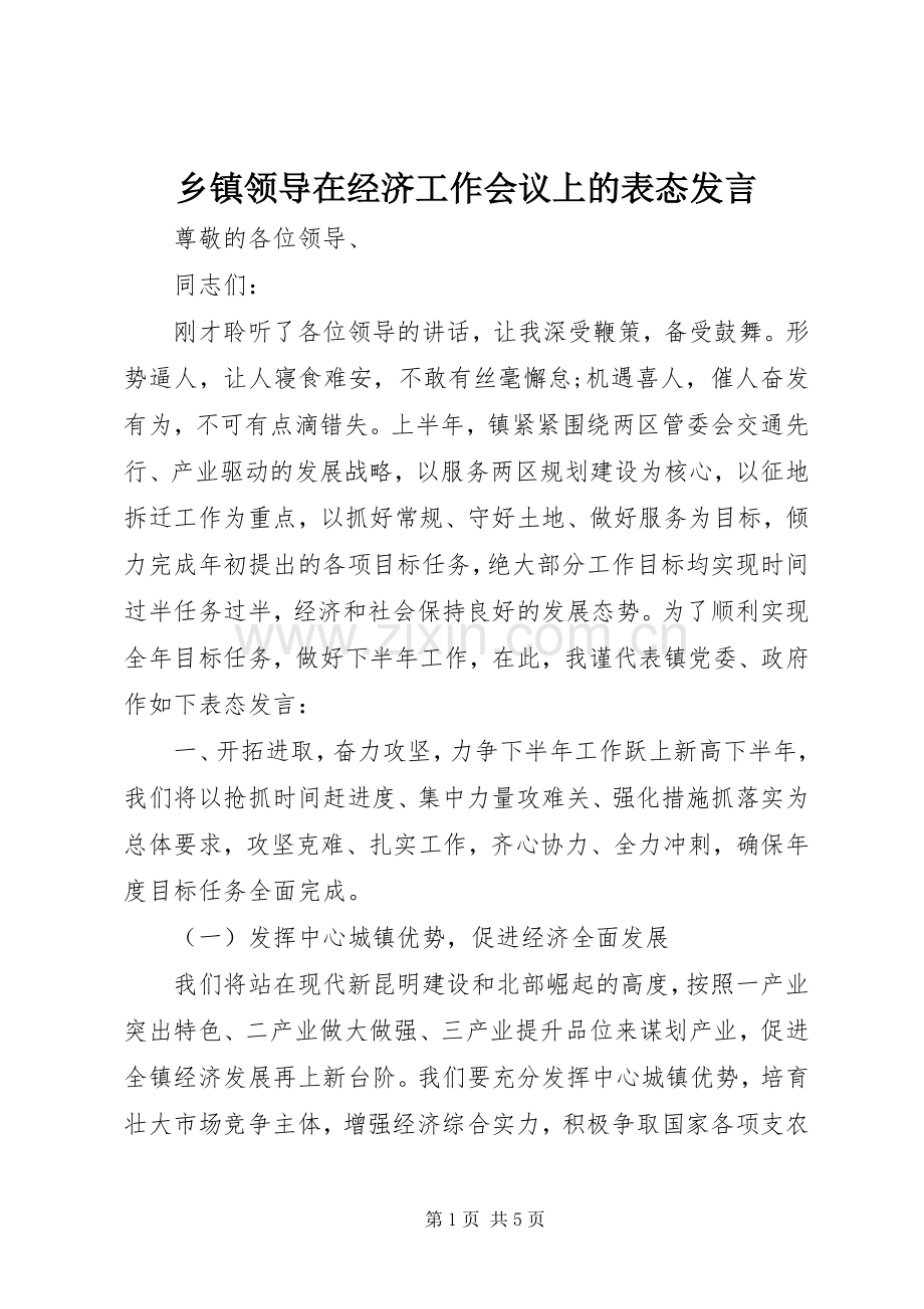 乡镇领导在经济工作会议上的表态发言.docx_第1页