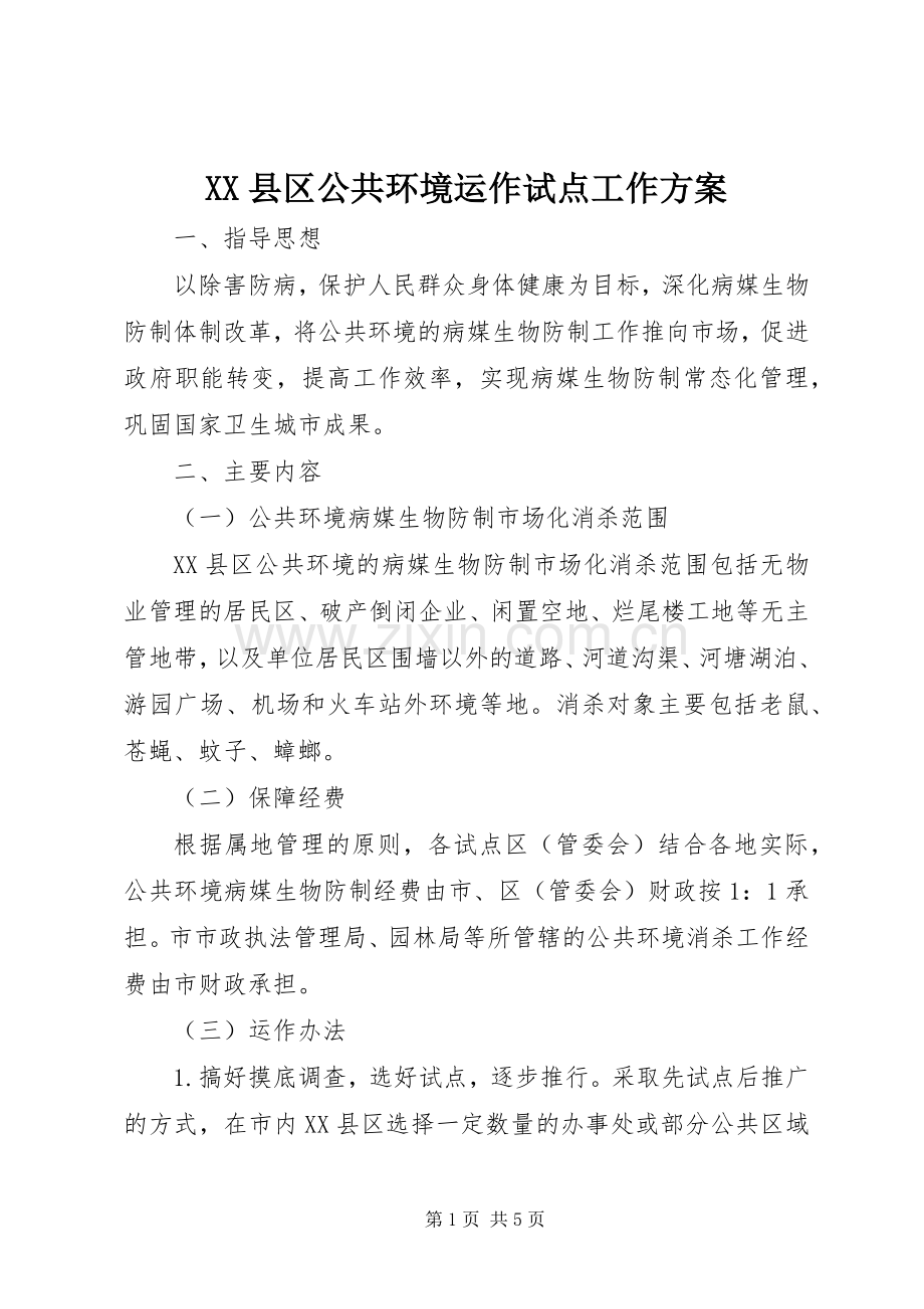 XX县区公共环境运作试点工作实施方案.docx_第1页