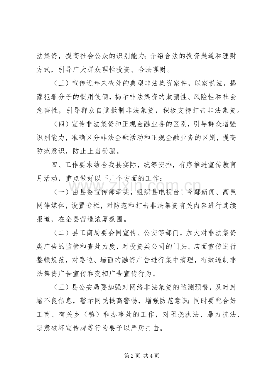 XX年度打击非法集资宣传月活动实施方案.docx_第2页