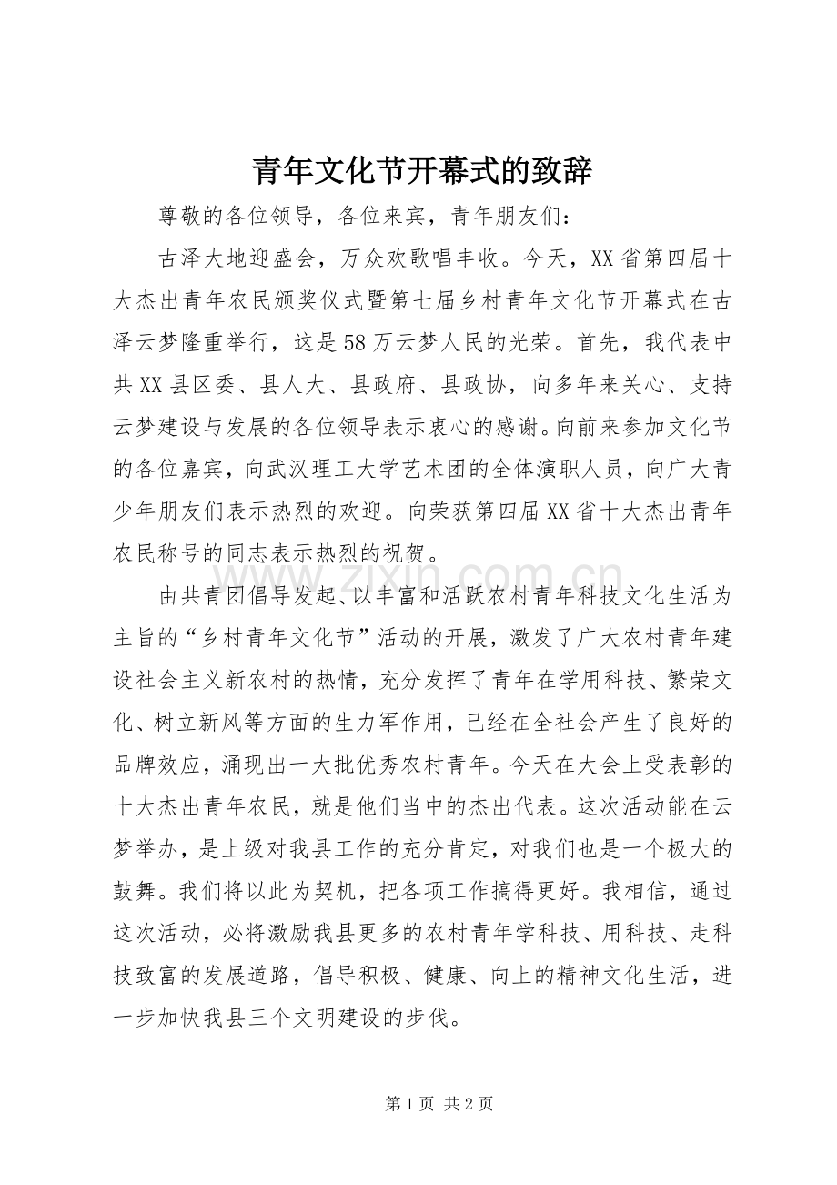 青年文化节开幕式的致辞.docx_第1页