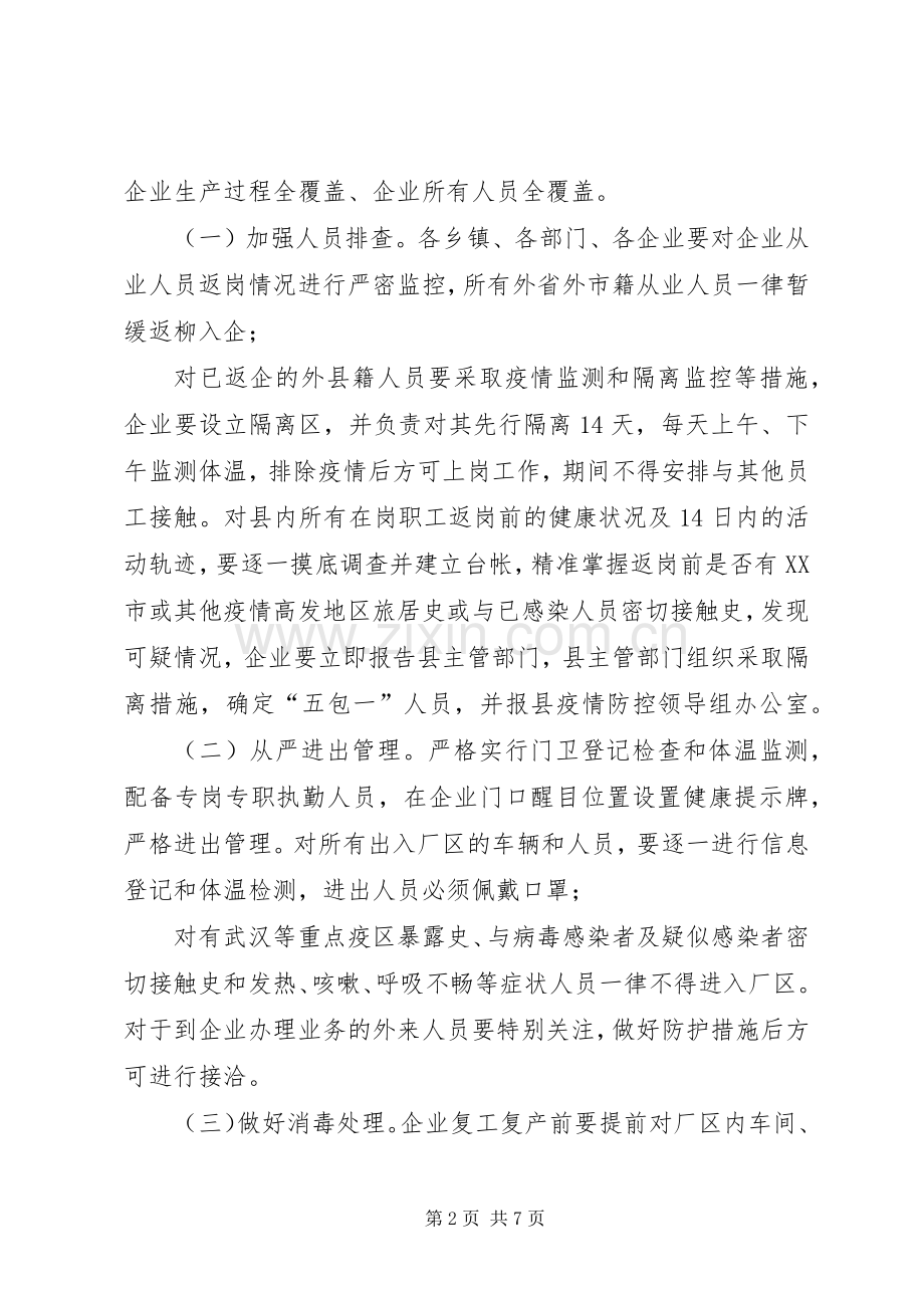 县工业企业复工复产疫情防控实施方案.docx_第2页