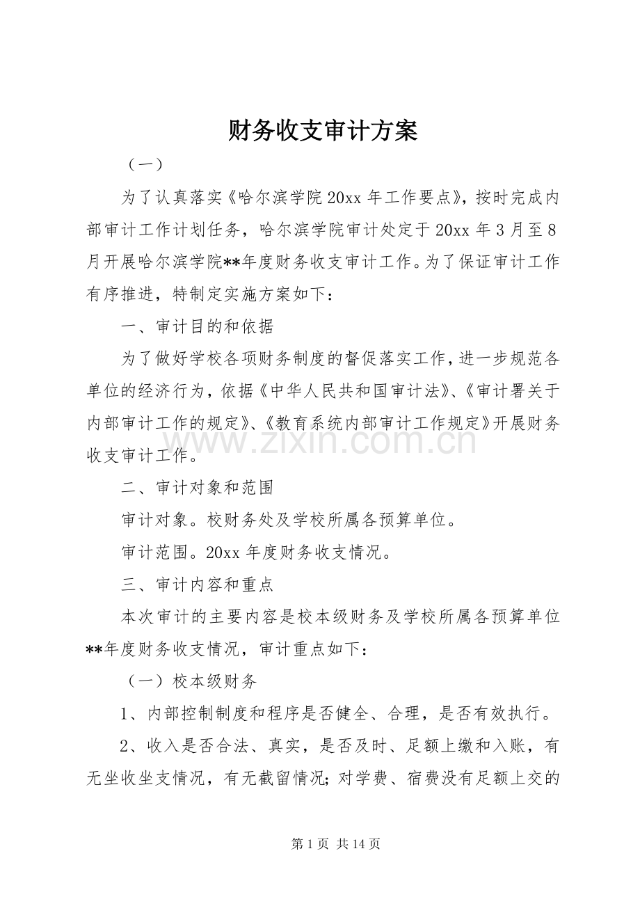 财务收支审计实施方案.docx_第1页