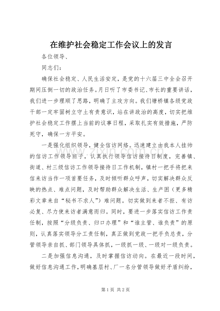 在维护社会稳定工作会议上的发言.docx_第1页