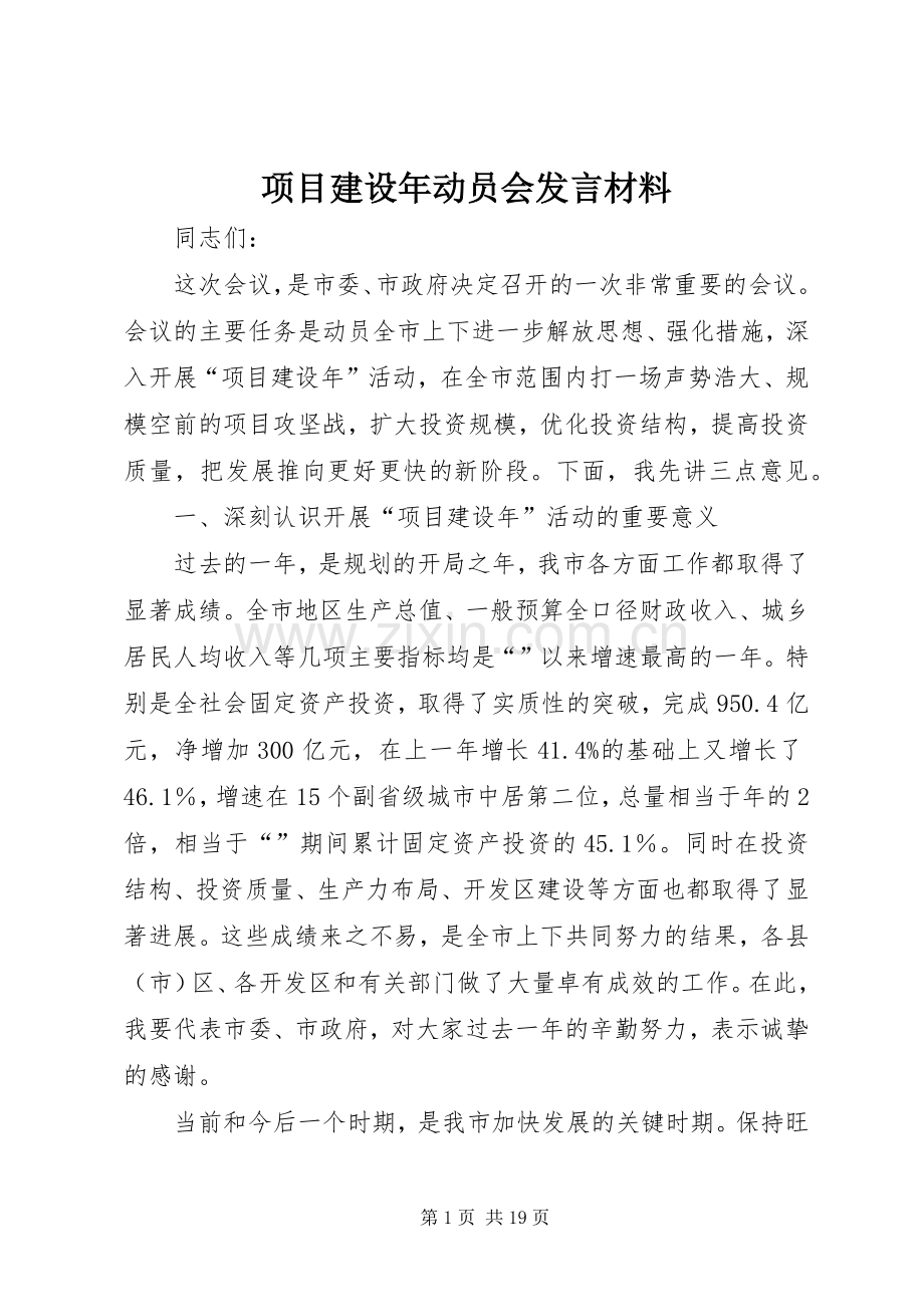 项目建设年动员会发言材料.docx_第1页