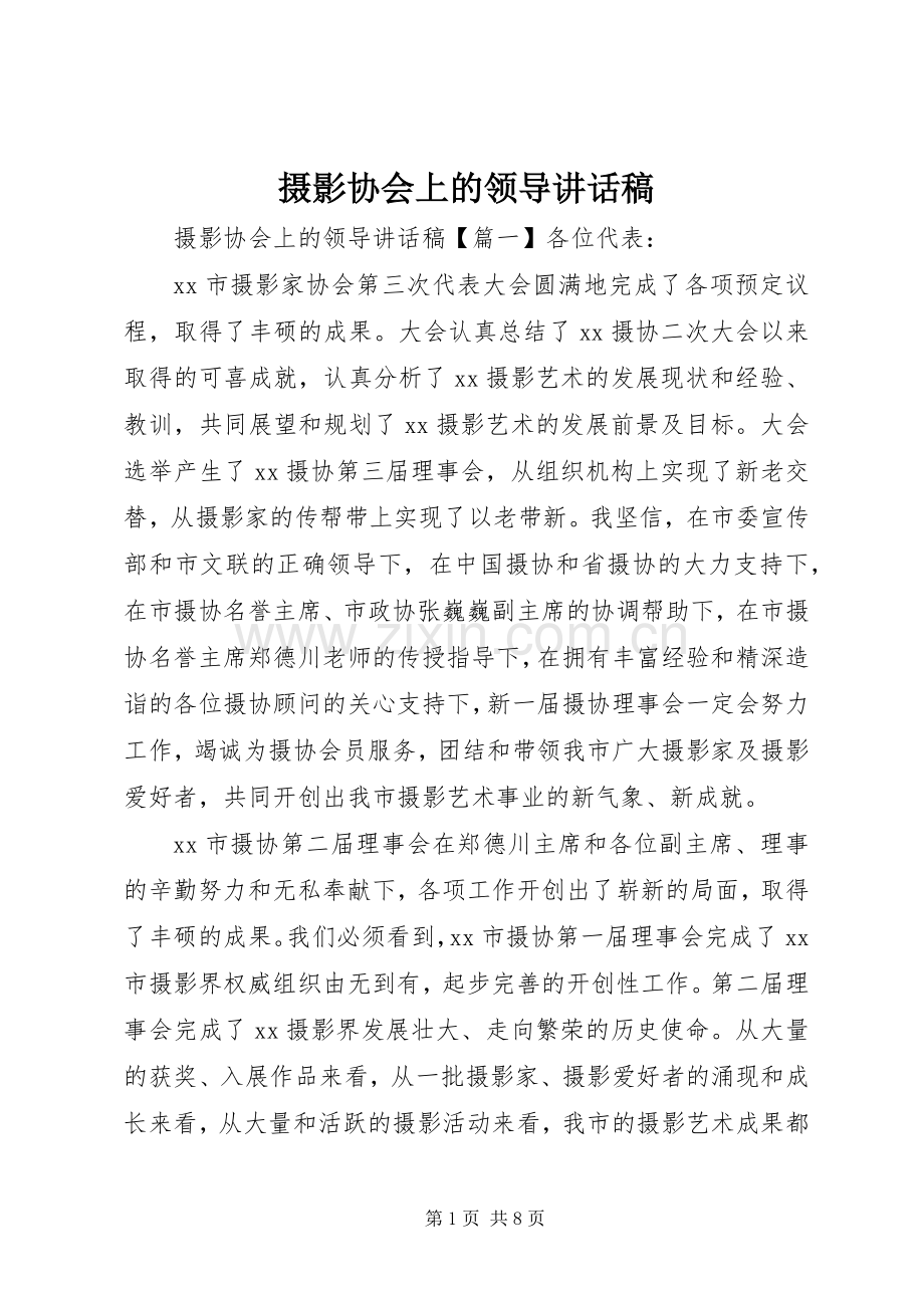 摄影协会上的领导讲话稿.docx_第1页