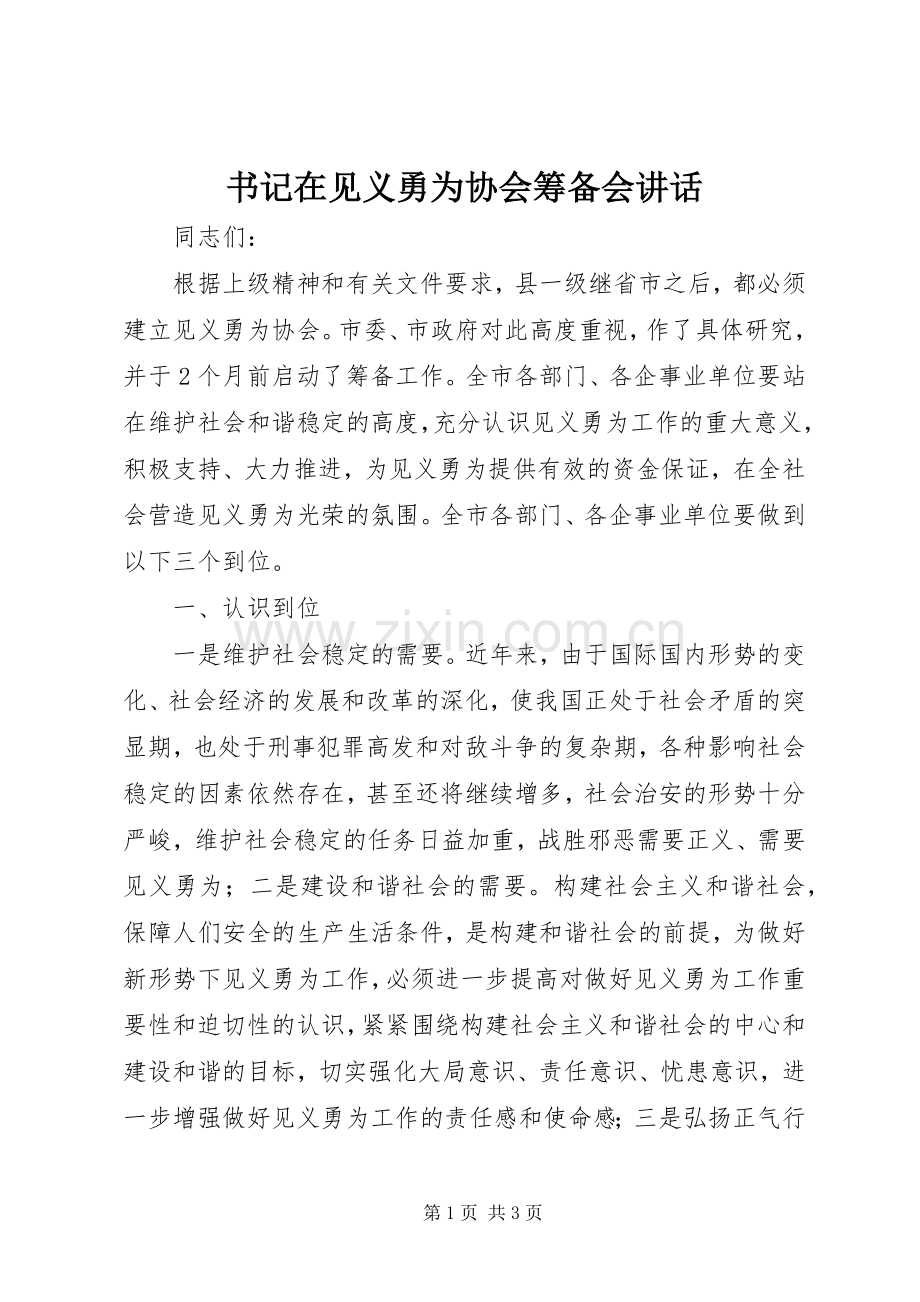 书记在见义勇为协会筹备会讲话.docx_第1页