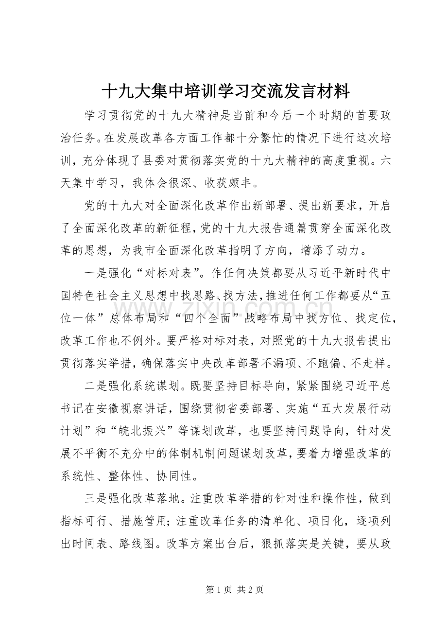 十九大集中培训学习交流发言材料.docx_第1页