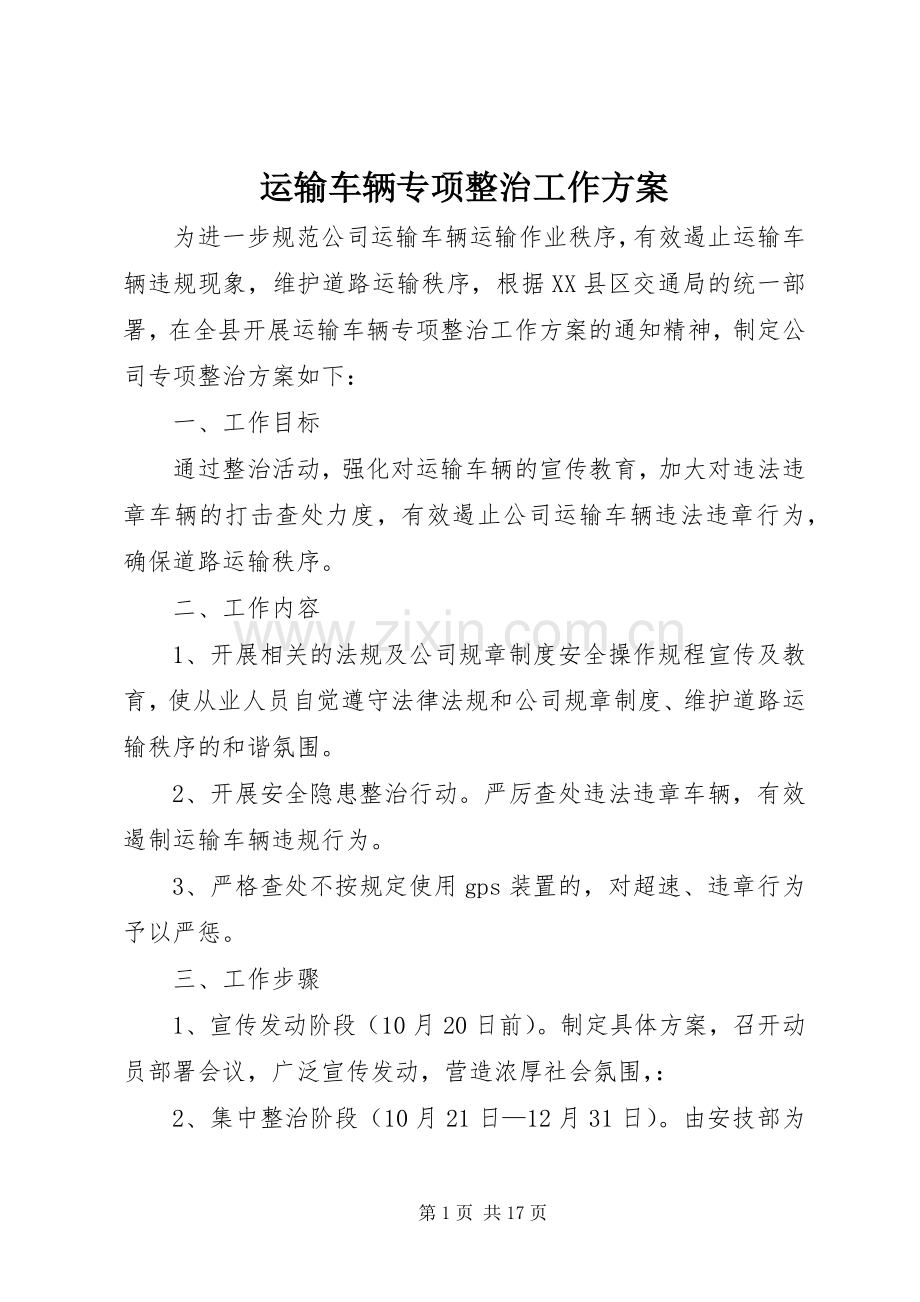 运输车辆专项整治工作实施方案.docx_第1页