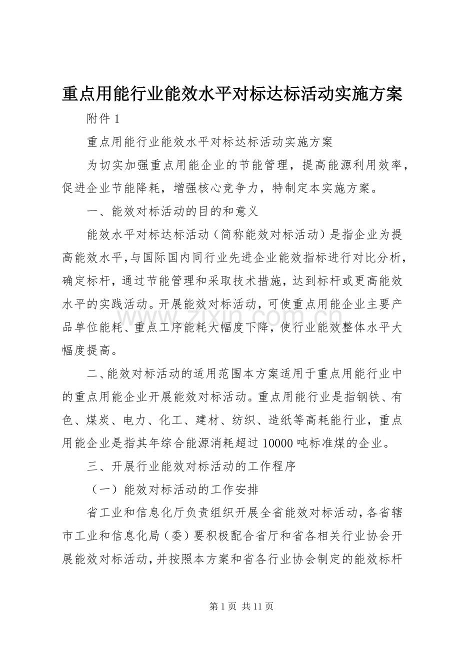 重点用能行业能效水平对标达标活动方案.docx_第1页